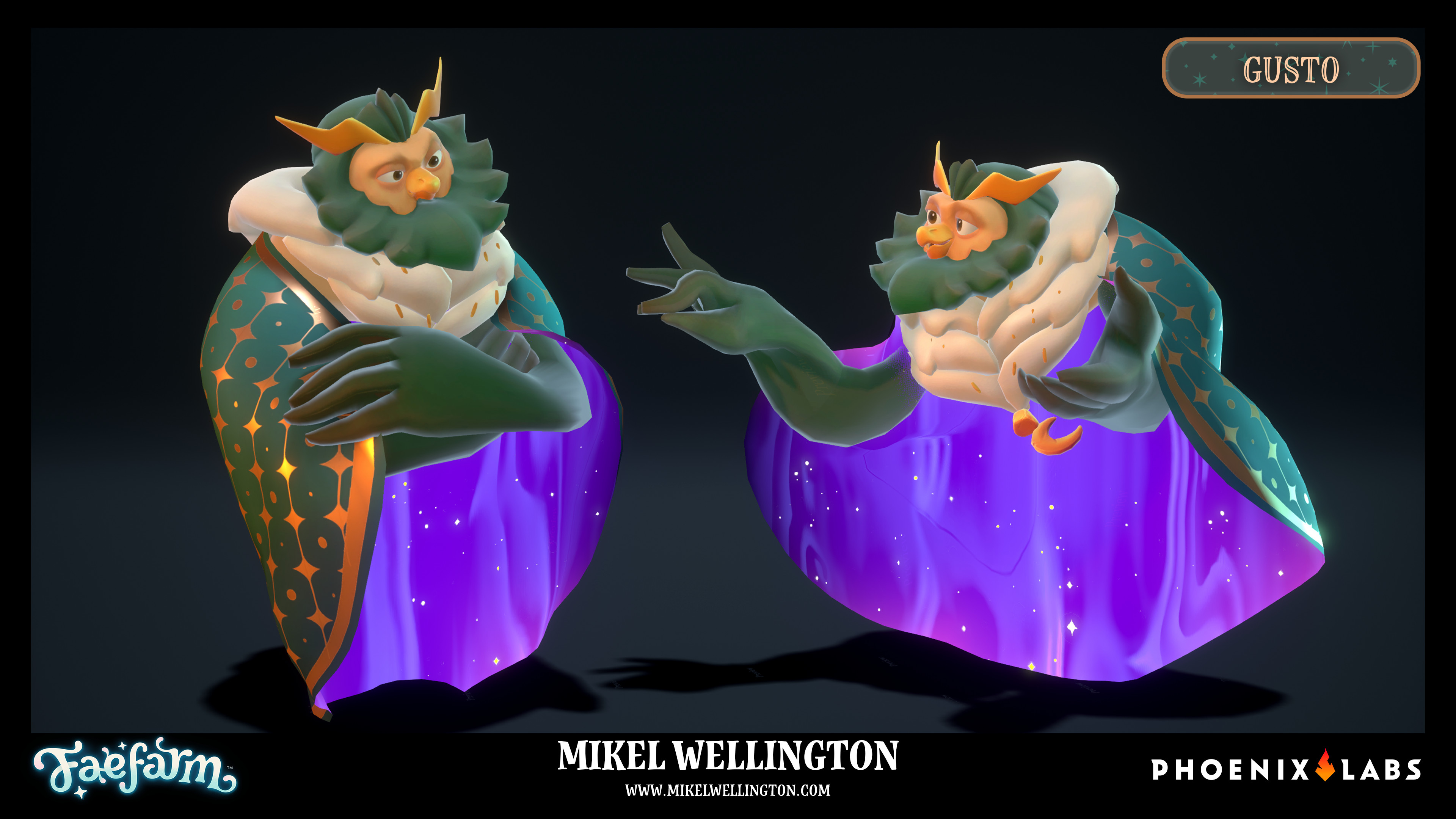 The main NPC of Skies of Azoria! This is Gusto! 

Model + Texturing - Mikel Wellington
Posed By: Ben Fong
VFX (Interior Cloak) : Vinessa Mayer
Original Concept : Michelle Ang
Rendered - Unreal Engine