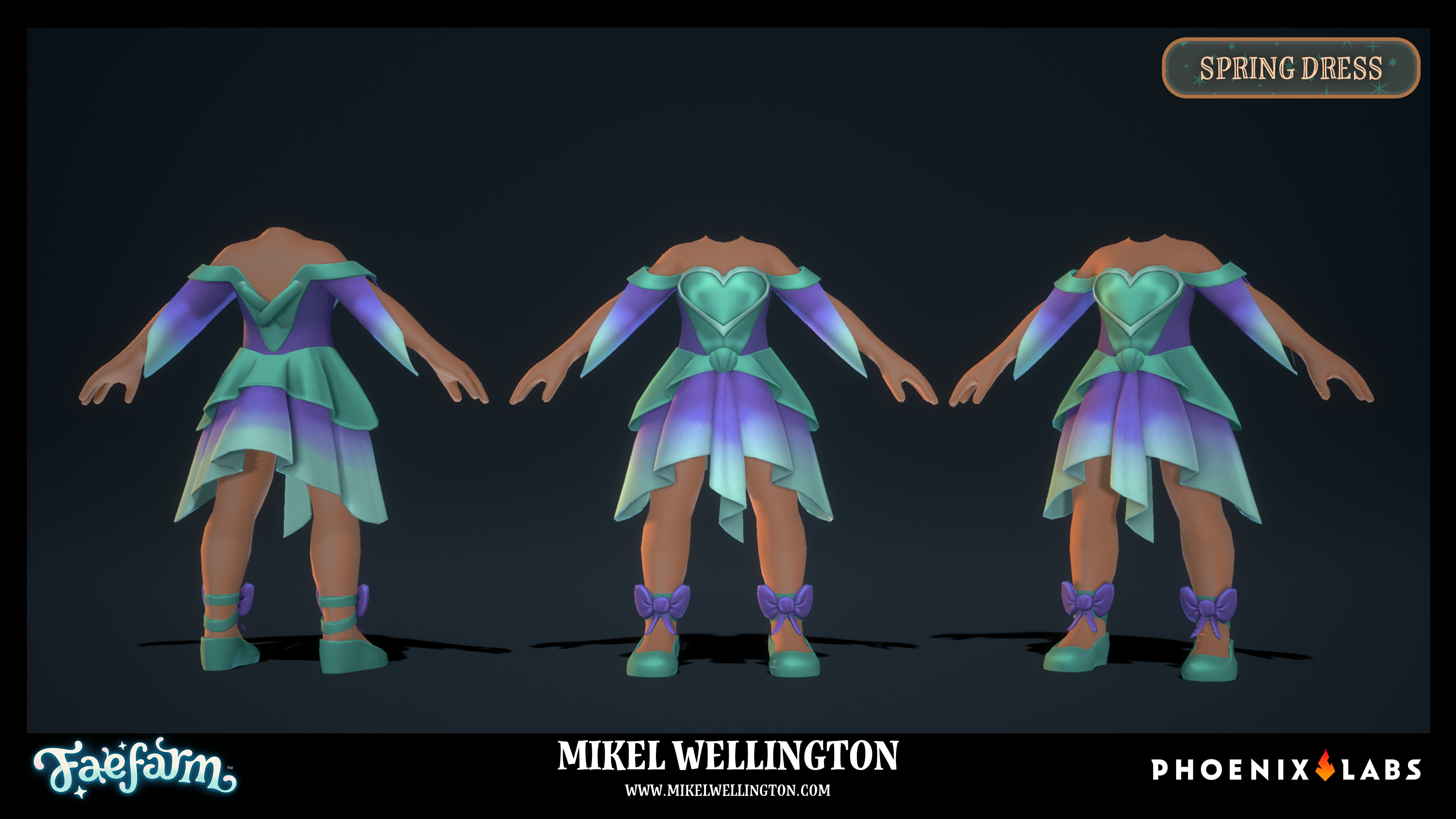 This is one of our many custom player skins; the Spring Dress for Fae Farm.

Model + Texturing - Mikel Wellington
Original Concept - Kim Parker
Rendered - Unreal Engine