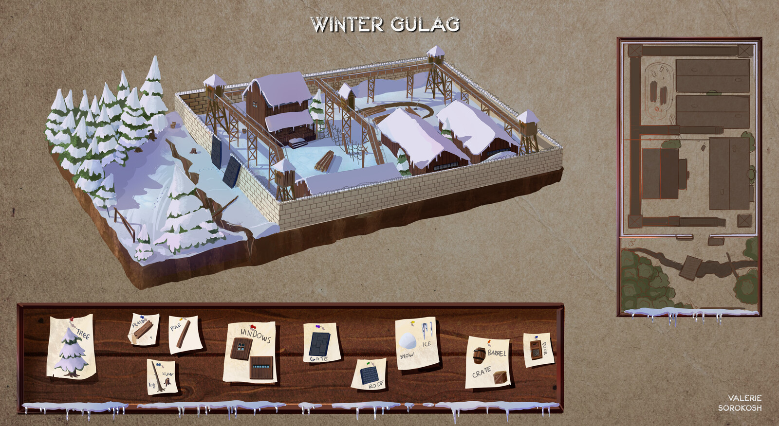 Size accurate level map and finalized concept art for the project. 
