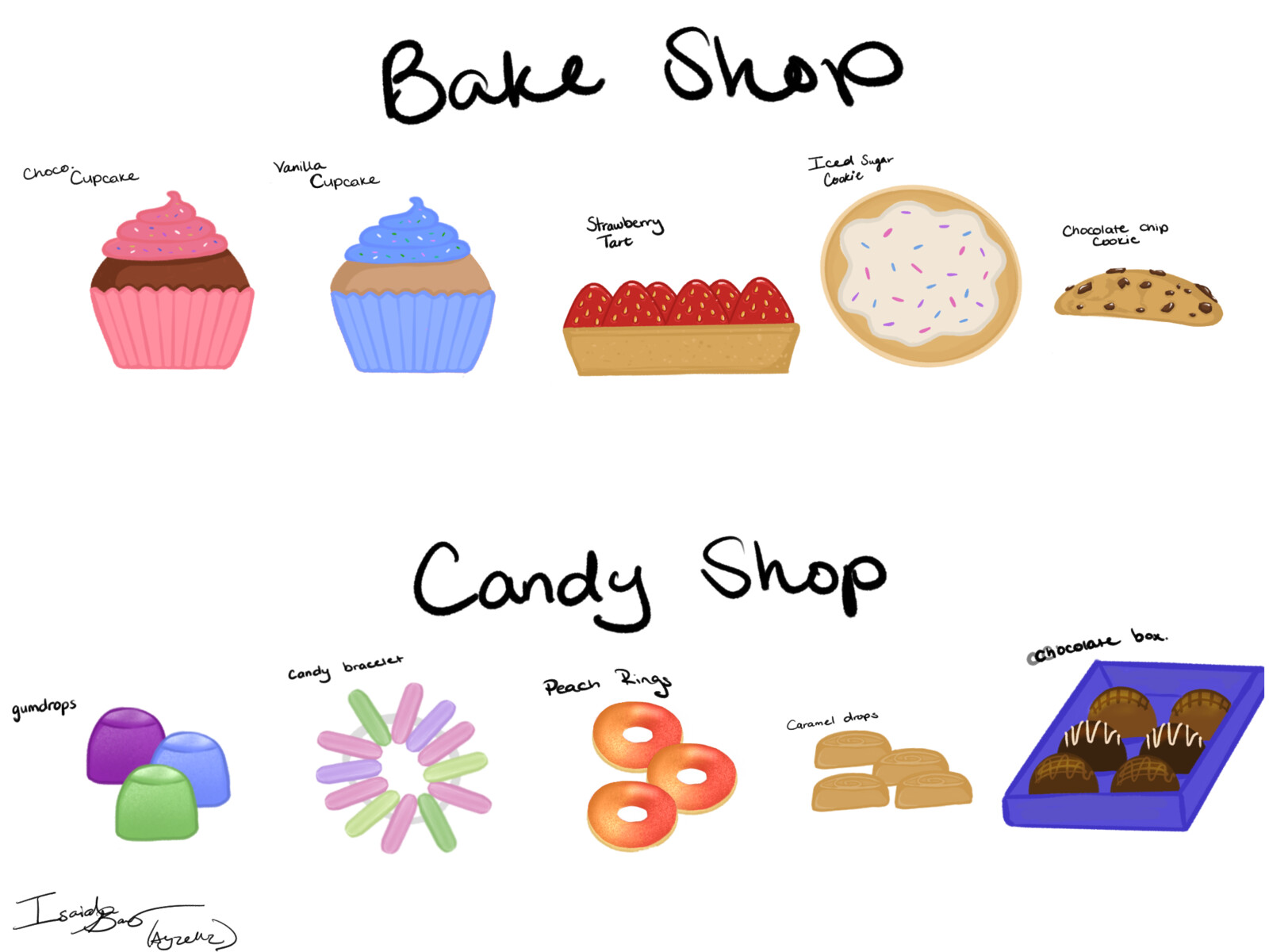 Bake shop pastries and candies prop concept art.