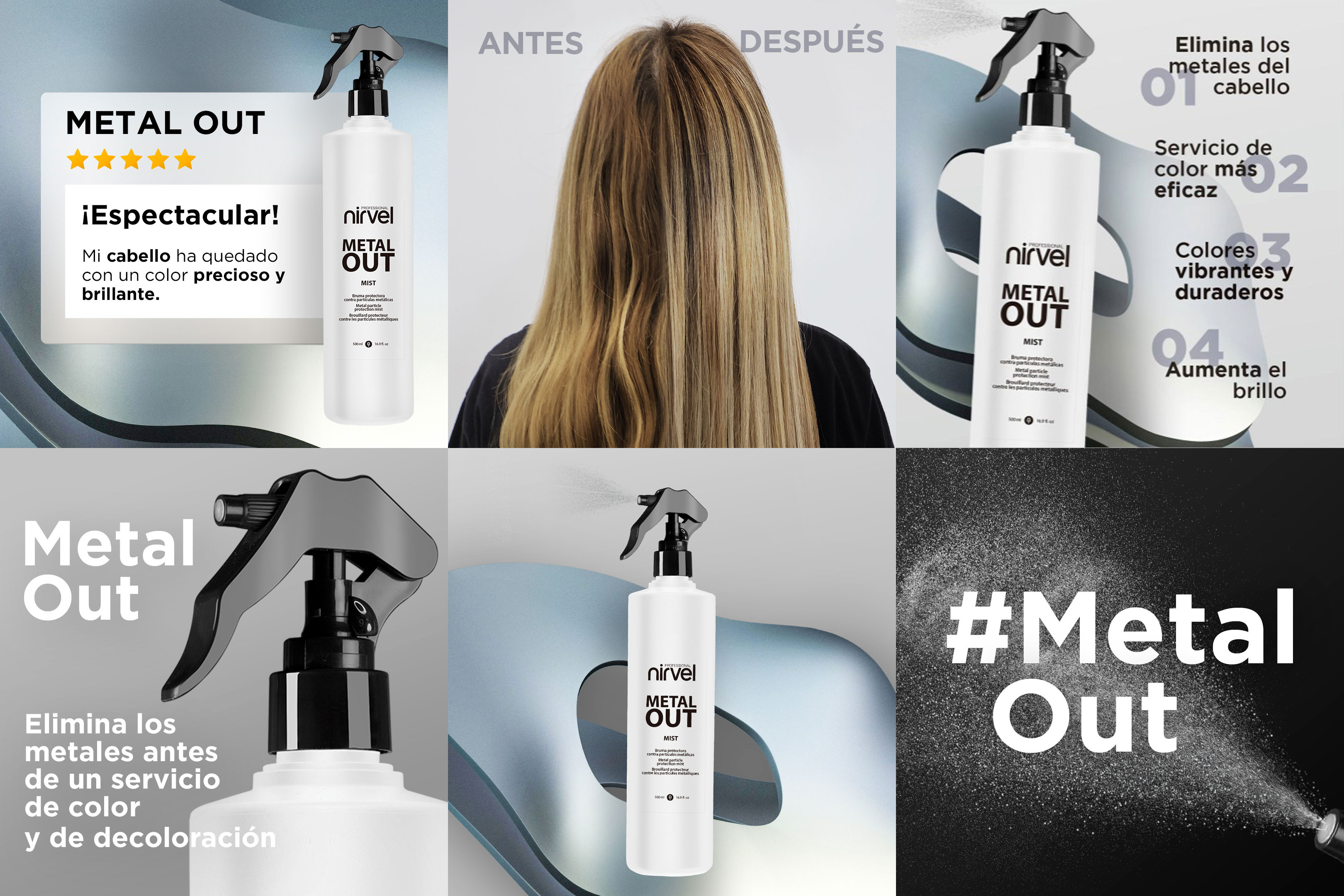 6-post campaign for Nirvel Professional's Metal Out Mist
