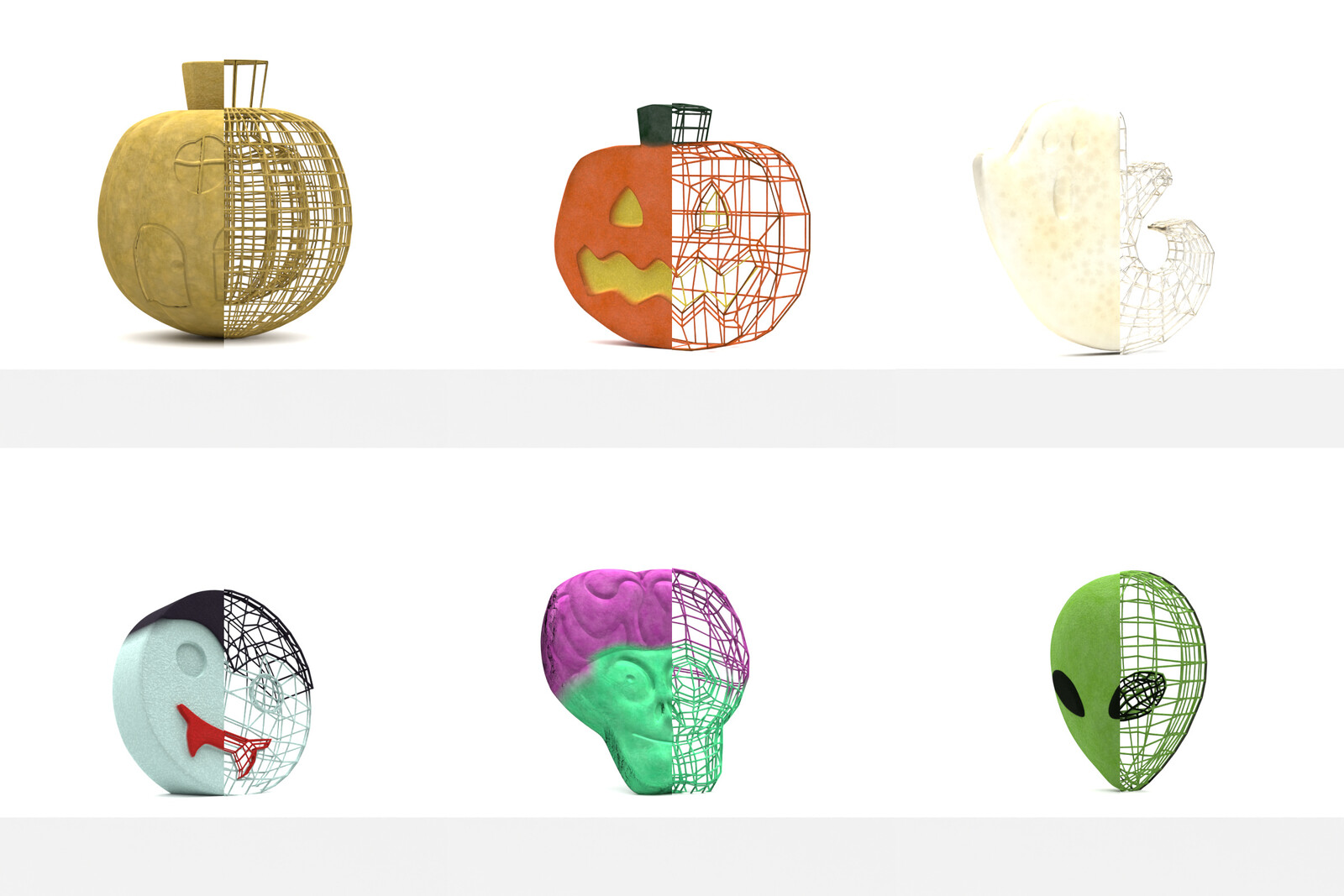 Showcase of the different products, and their wireframes.