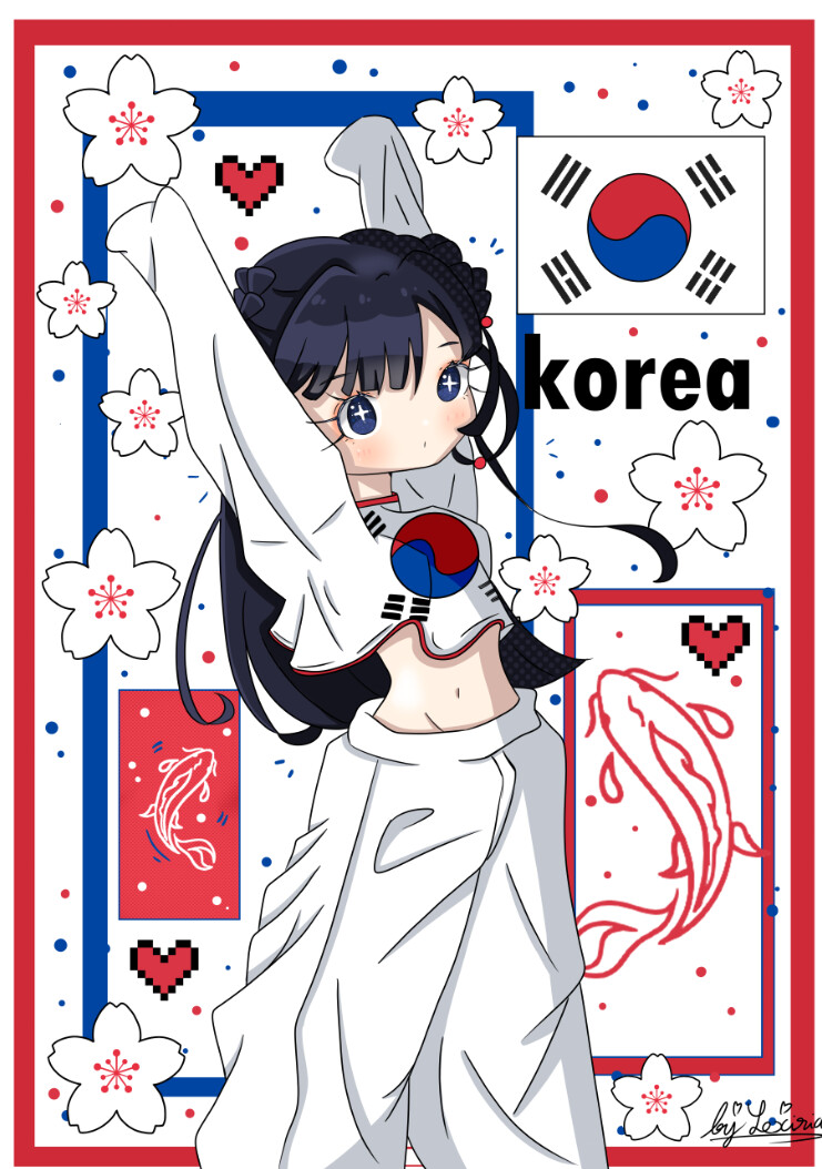 illustration fille coréenne avec fleur de sakura