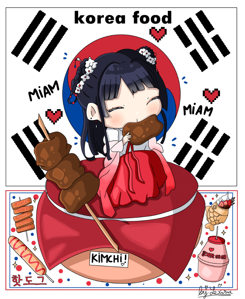 Illustration fille coréenne chibi qui mange