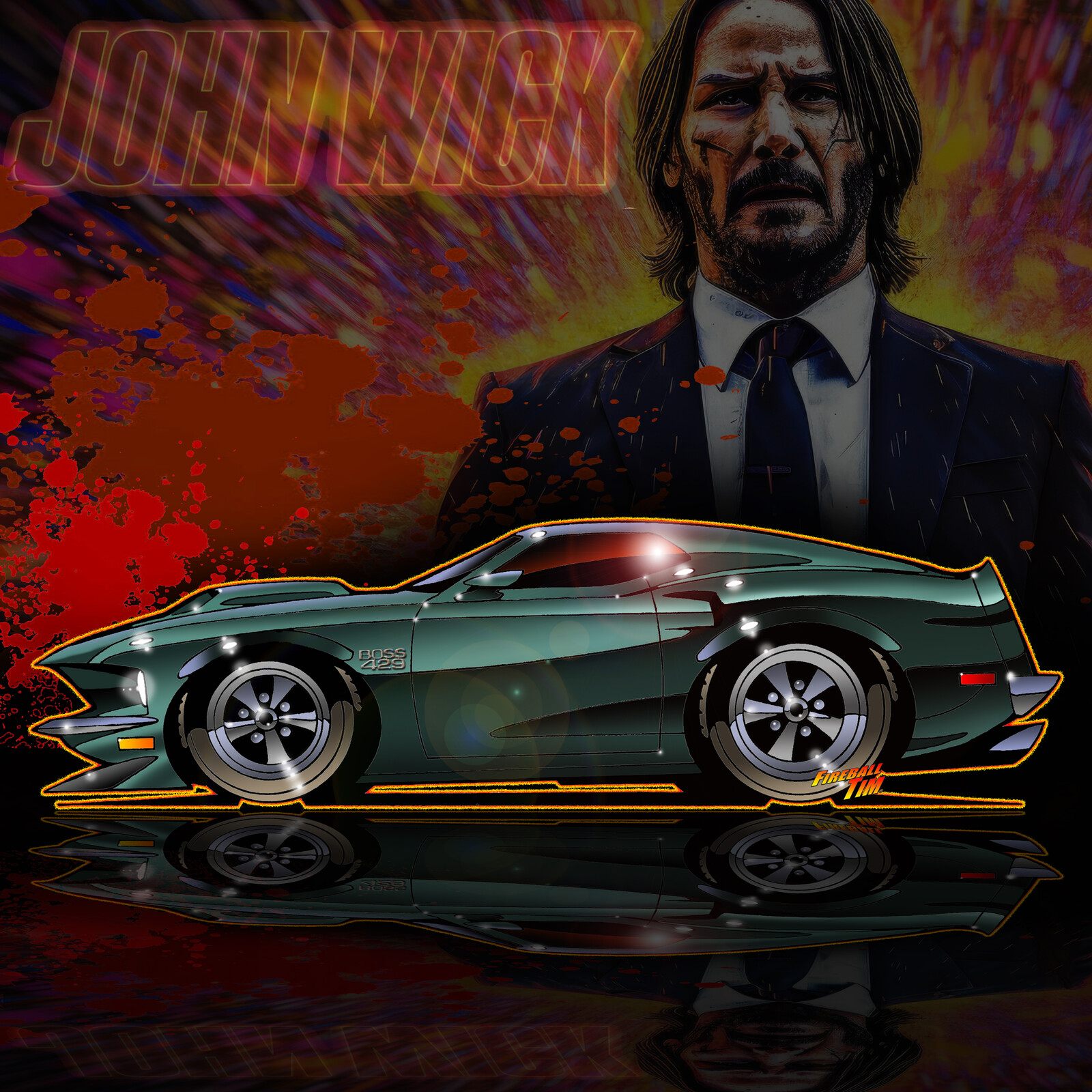 John Wick Mustang Canvas Art by Fireball