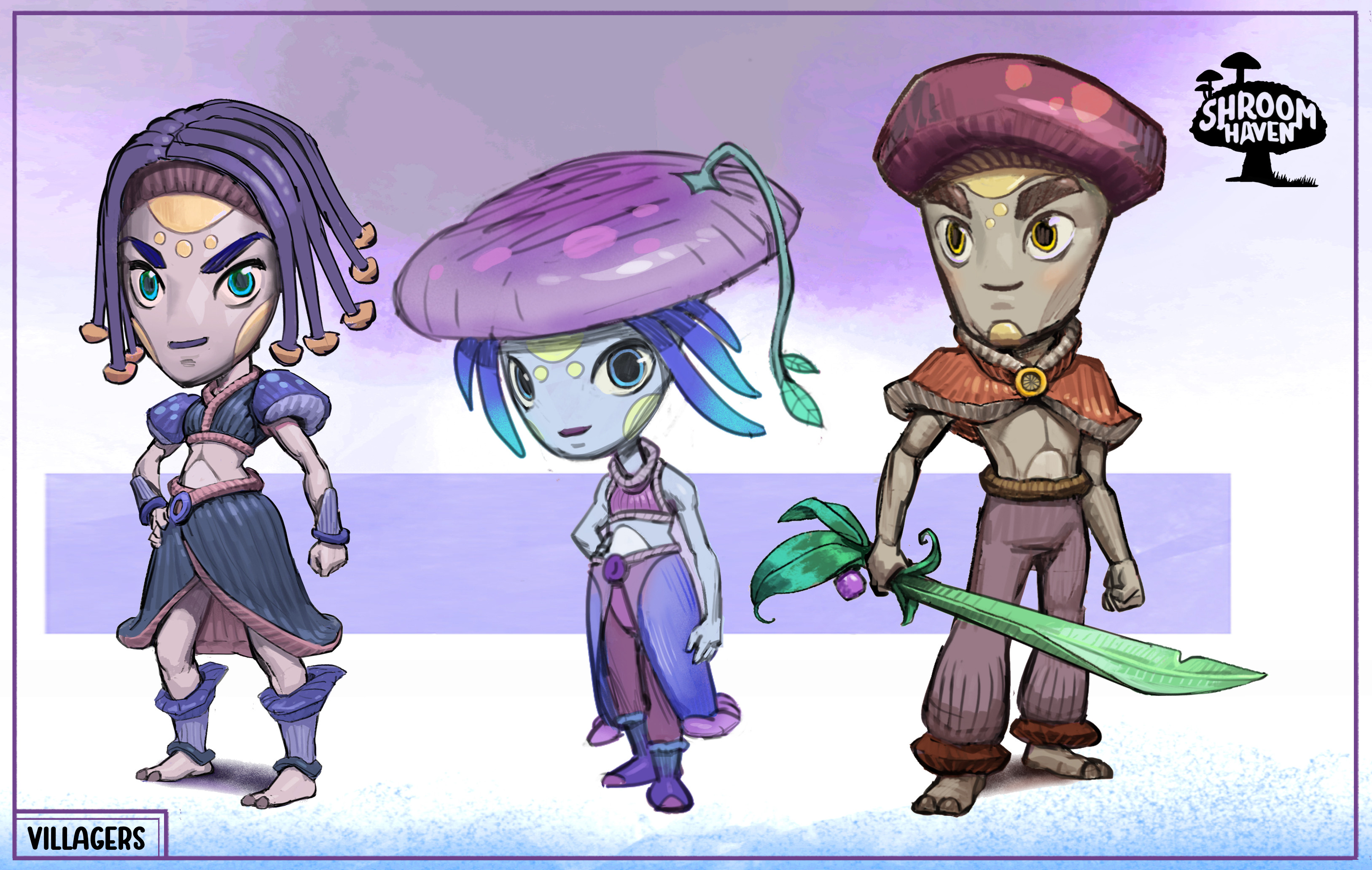 Shroom Haven Characters I. Mico can manipulate the minerals in the rocks around him. Lalli excels at growing lichens and mosses. Brooly wields the legendary Blade of Grass in defense of Shroom Haven. 