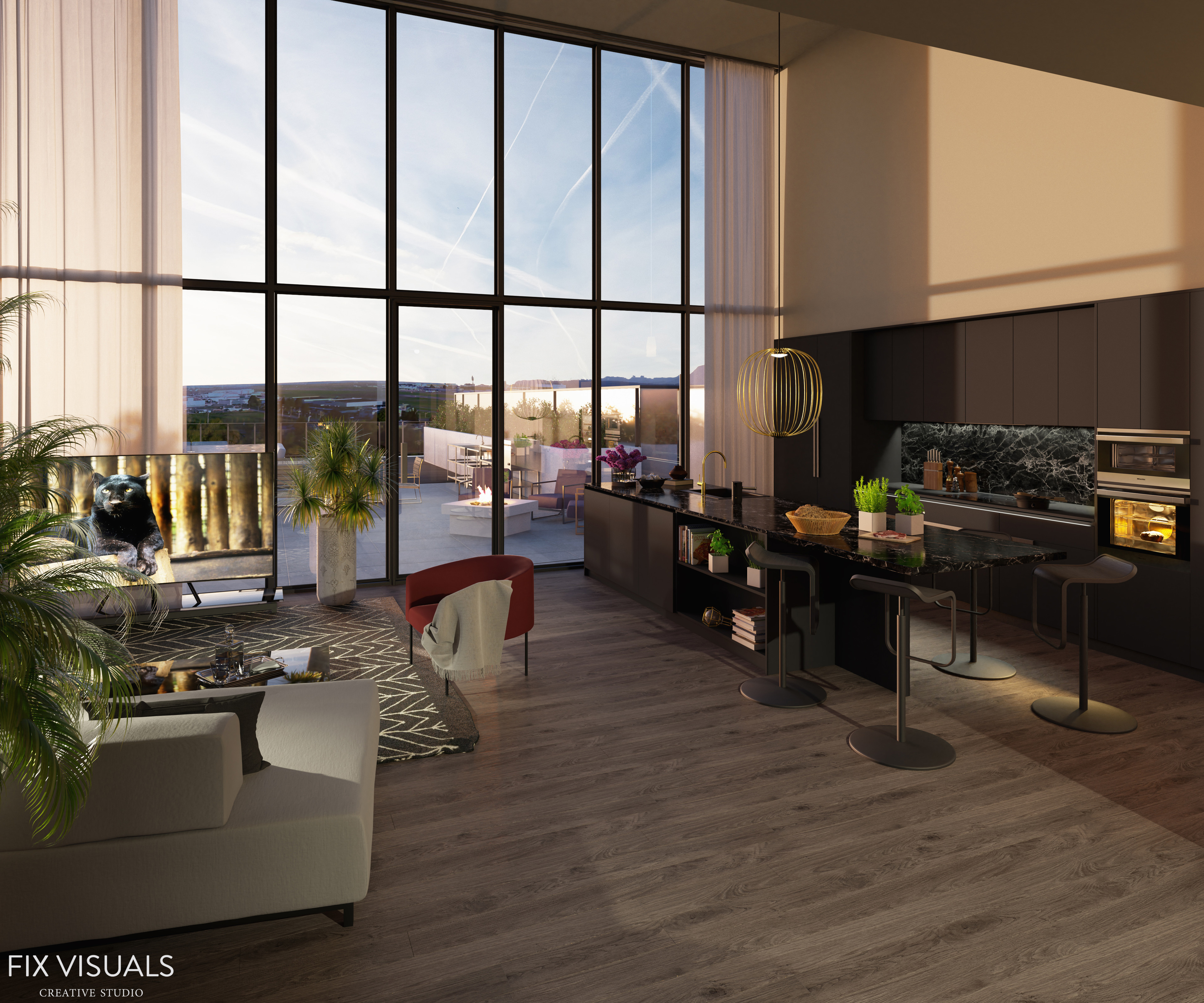 Apartment kitchen and livingroom