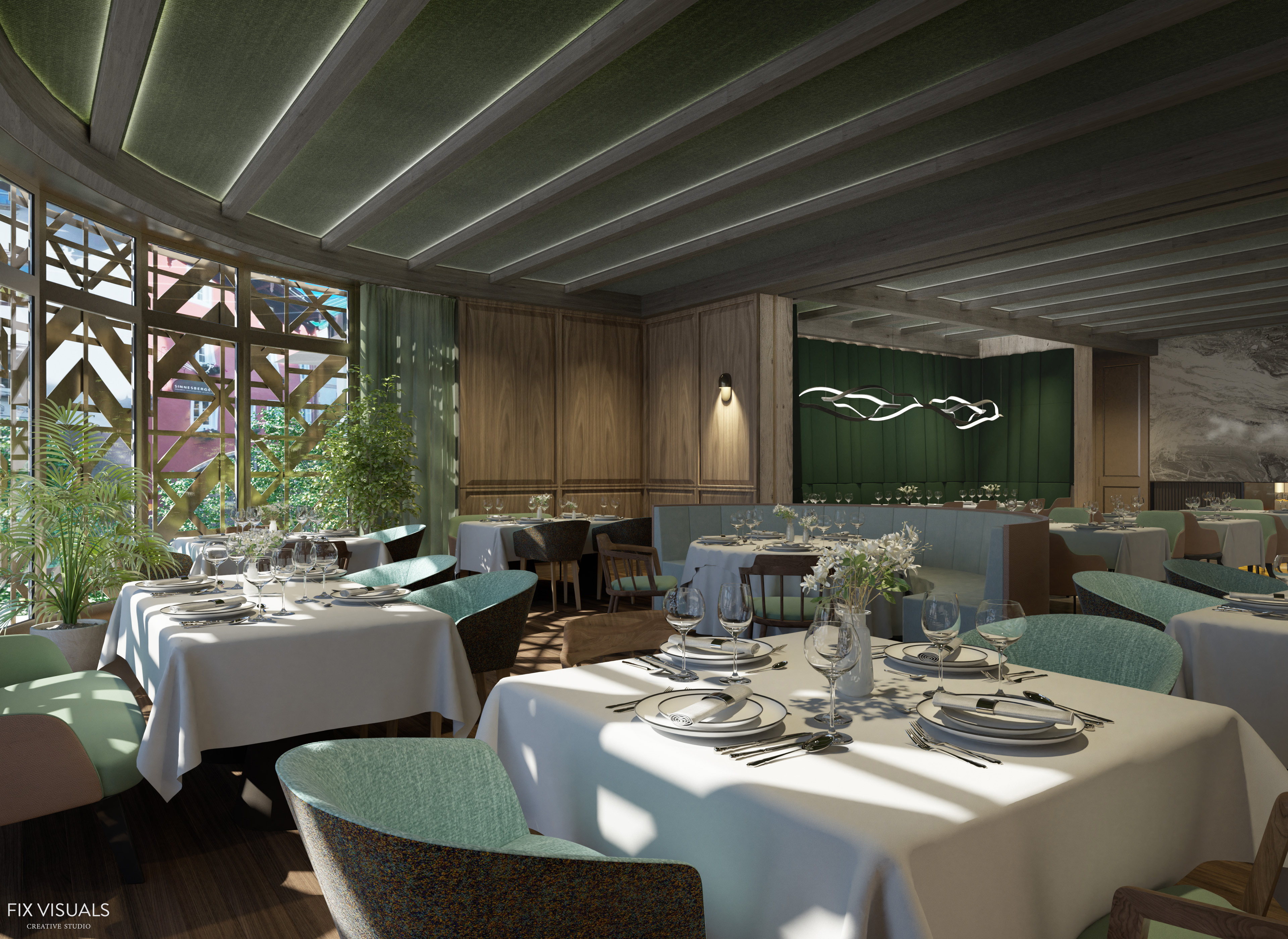 Restaurant with view to the courtyard