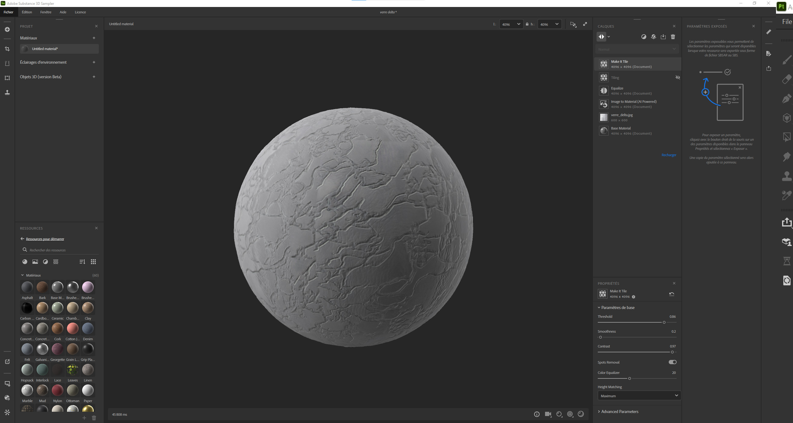 Custom material for glass texture of force fields of spaceship in Adobe Substance 3d Sampler