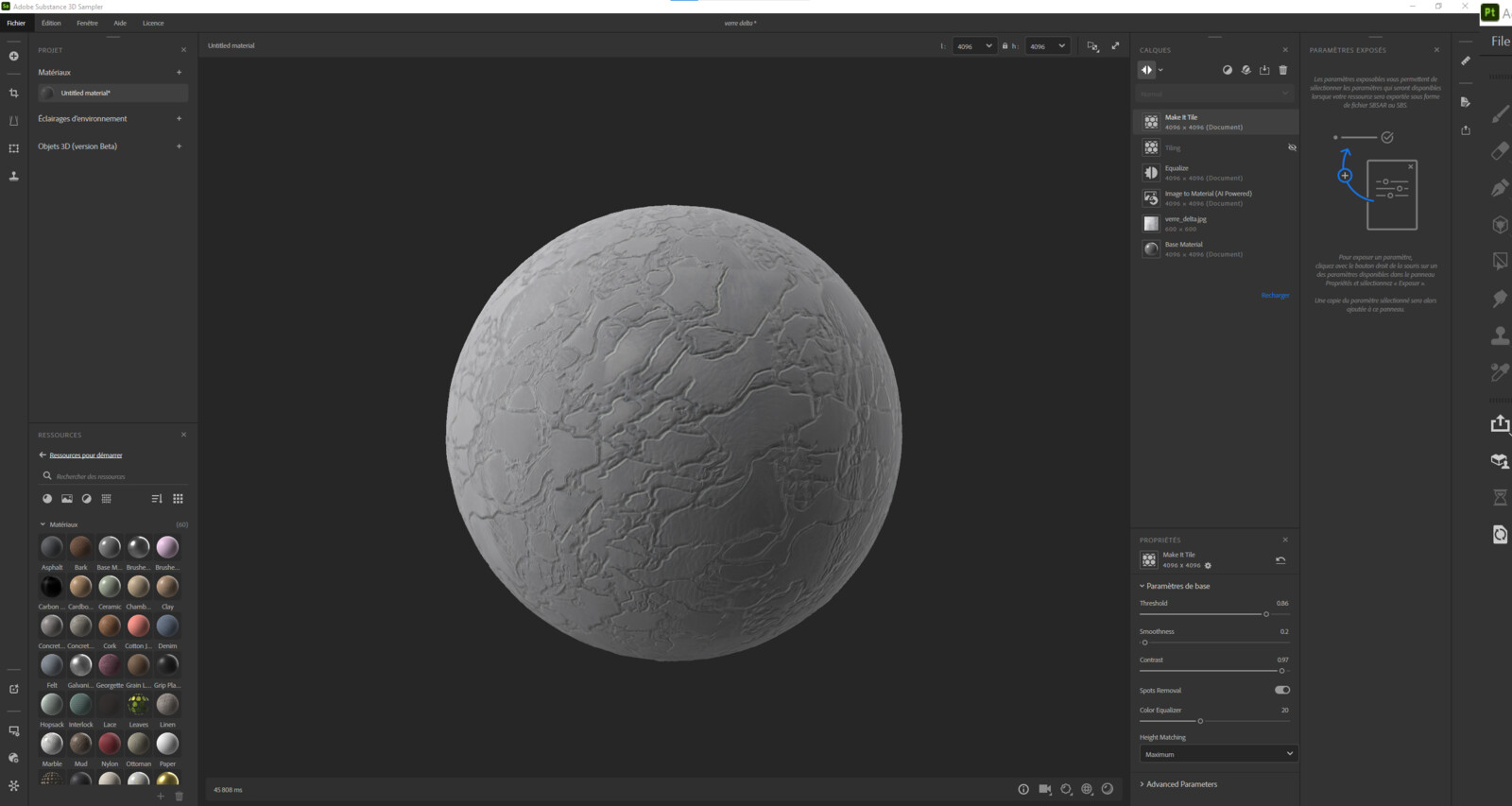 Custom material for glass texture of force fields of spaceship in Adobe Substance 3d Sampler