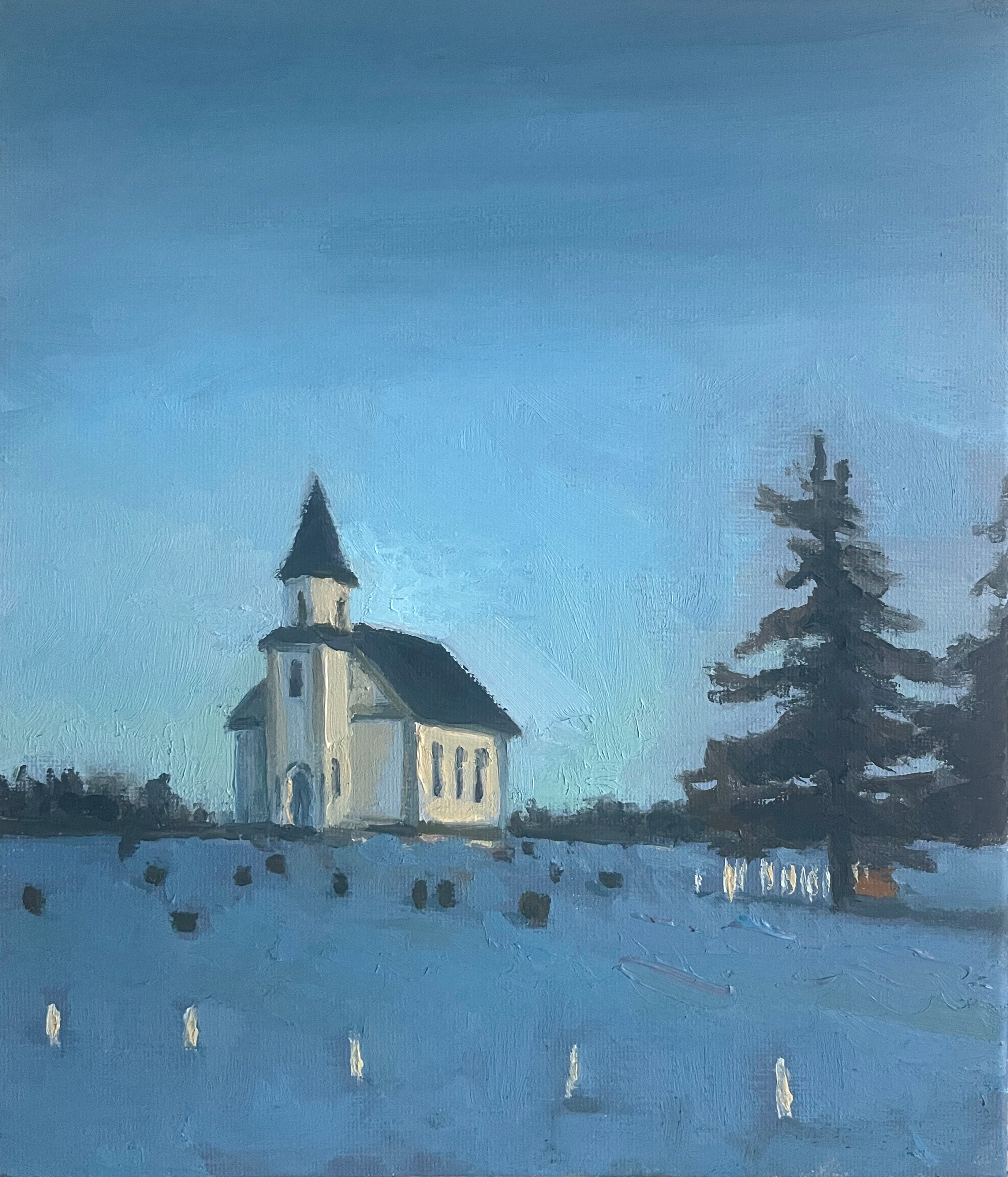On the road in New Brunswick, oil on board, 8''x10''