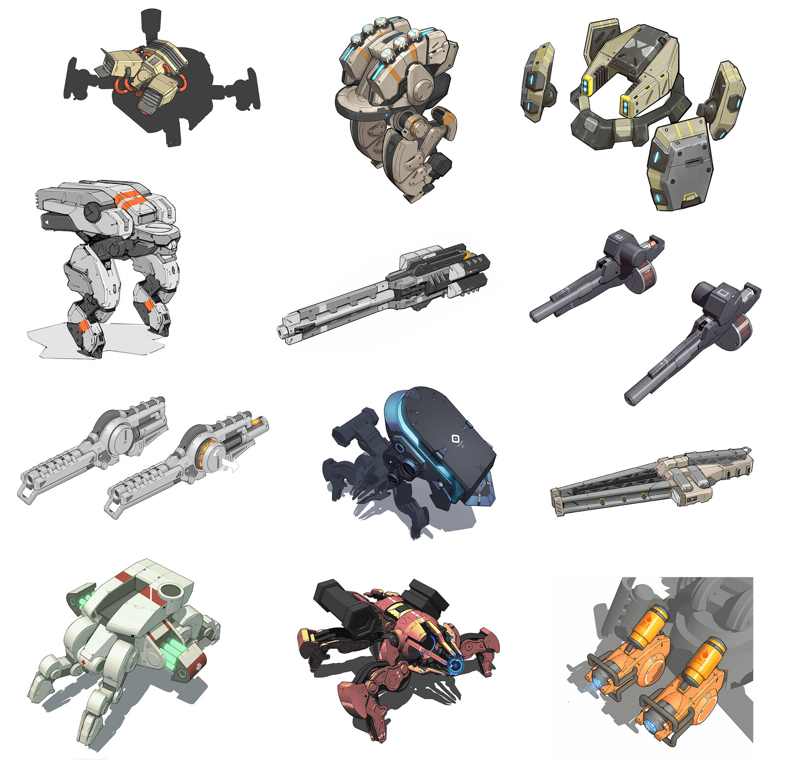 Just a few of the dozens of armor and weapon concepts created for the game by artists from all around the world.