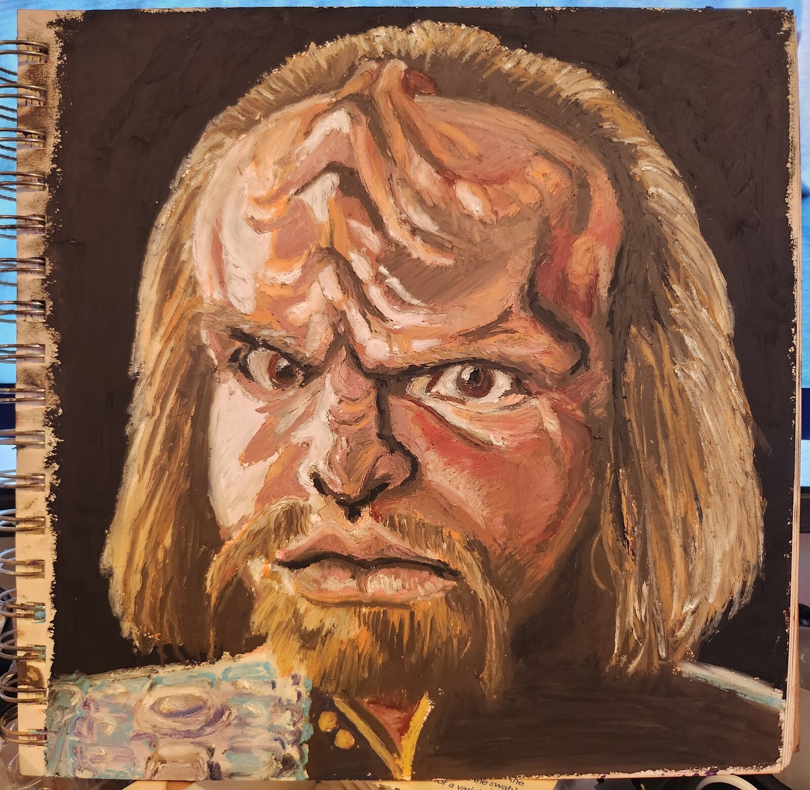 The judging eyes of a Klingon, oil pastels