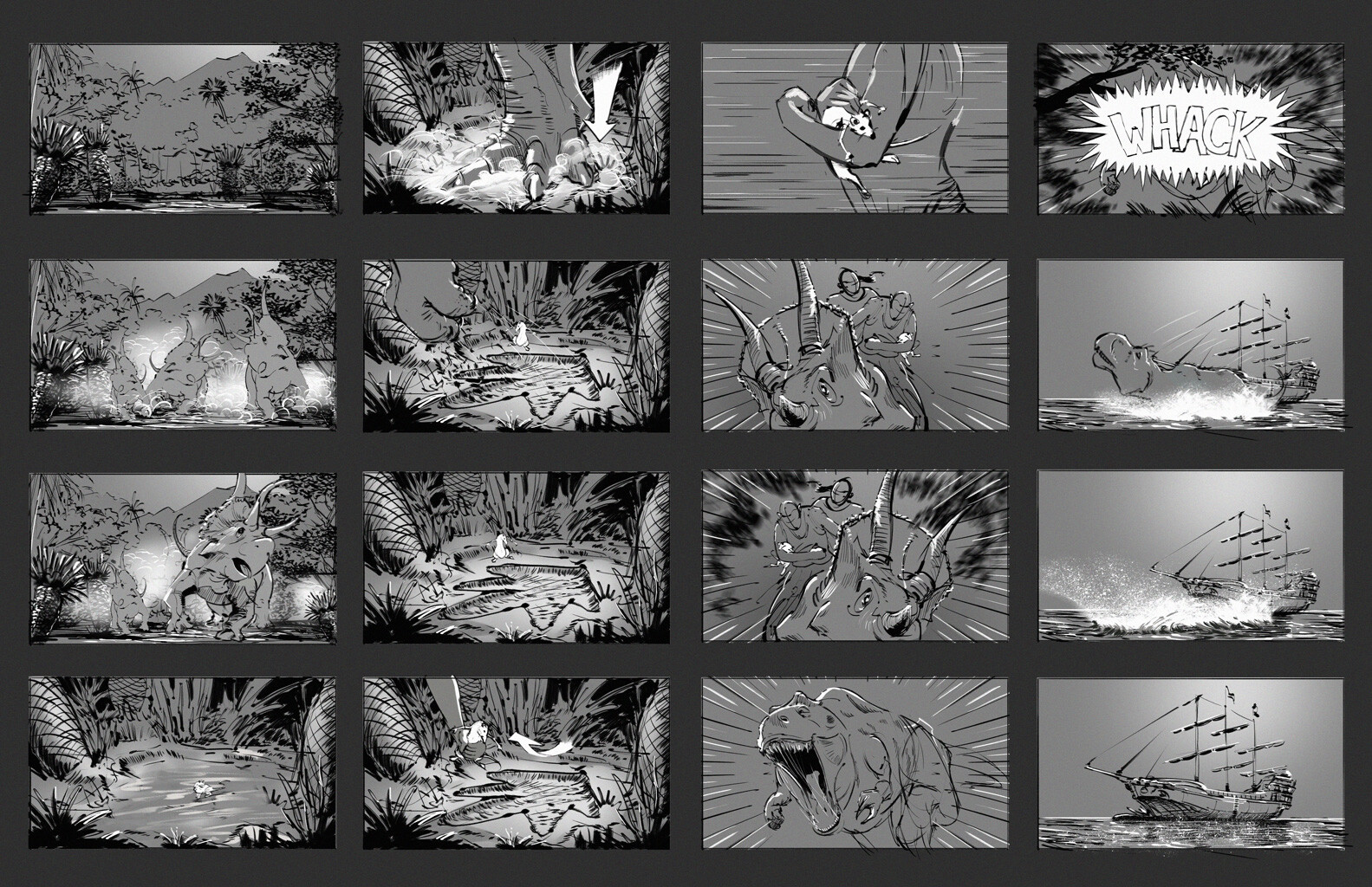 Dino rush chase sequence transitioning to ship scene.