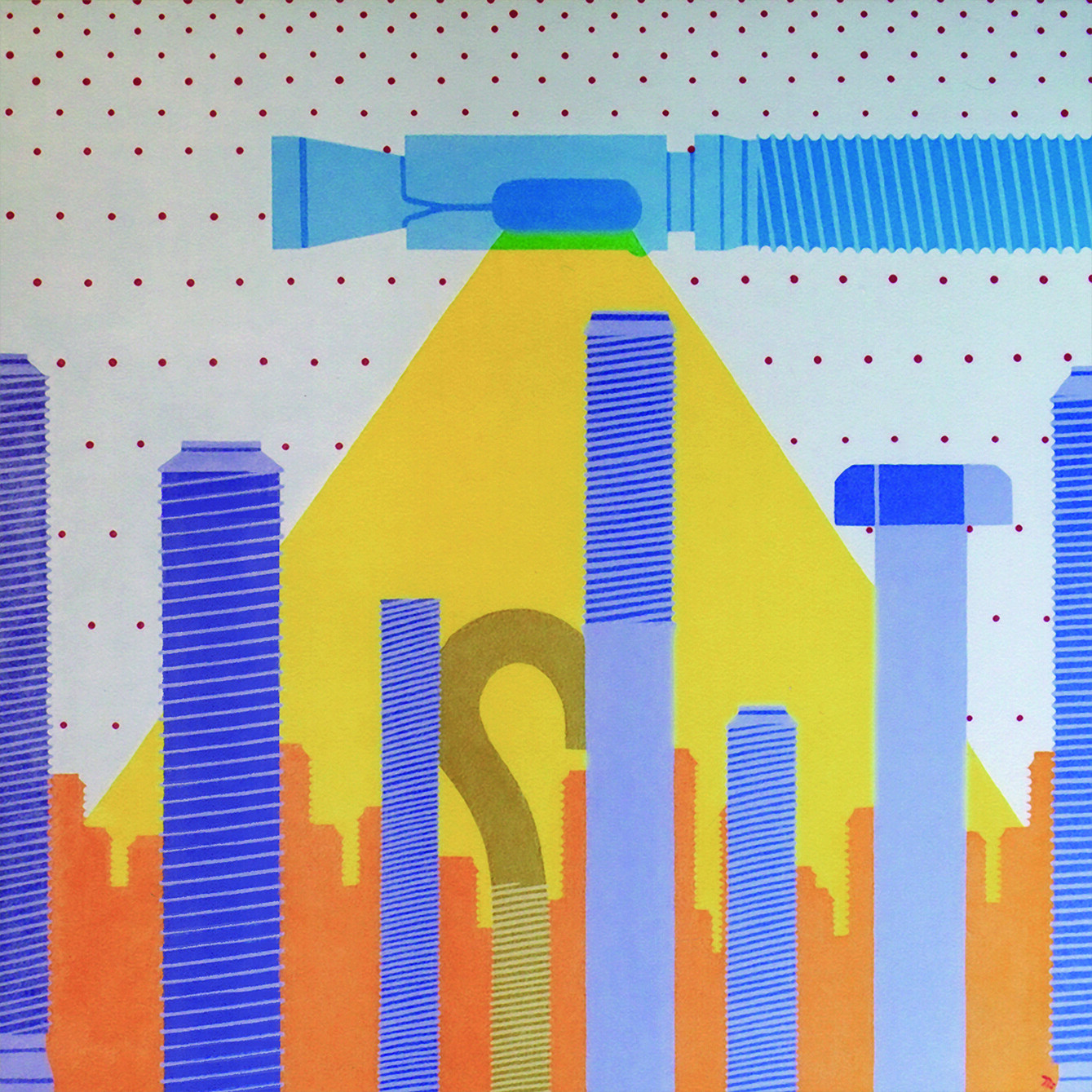 Rain of screws at the iluminated city