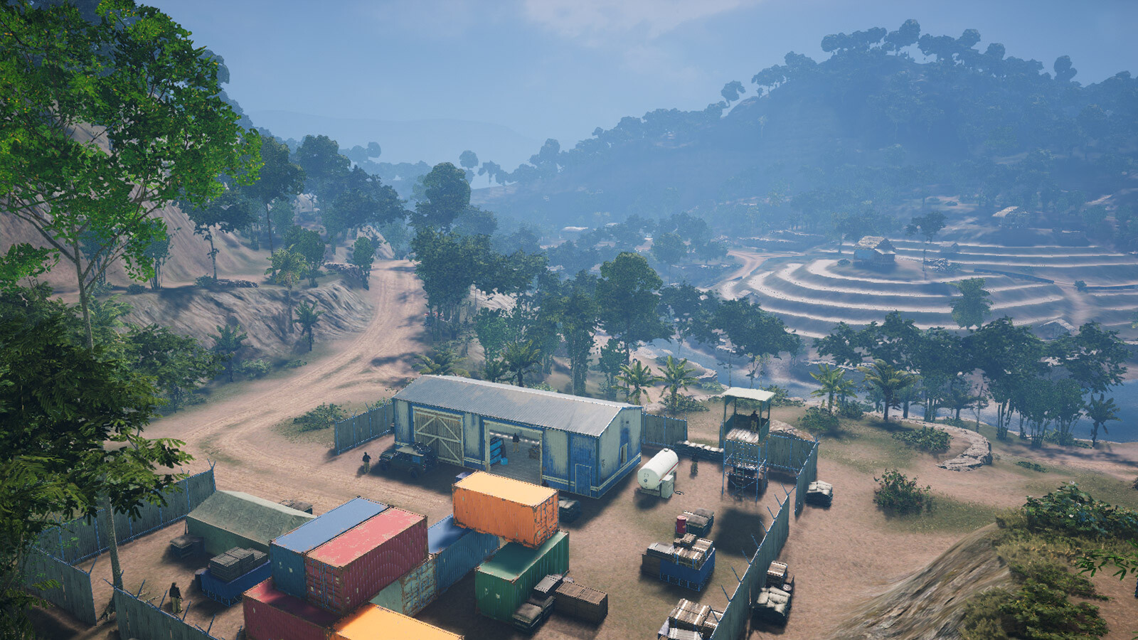 Camp B draws inspiration from the previous camp, but is significantly smaller and is meant to visually look more like a forward outpost. Though, to make it stand out, I added a radio antenna nearby that acts both as landmark meant to help with orientation