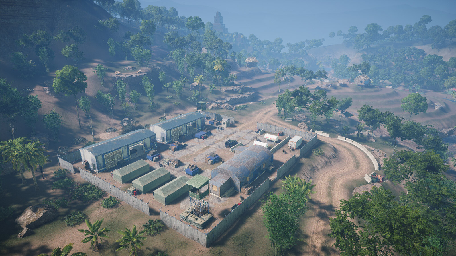 Camp A was designed from the start to be the most difficult of the three by featuring all around fencing, watch towers and a large number of enemy AI. Thematically, it draws inspiration from your typical military base.