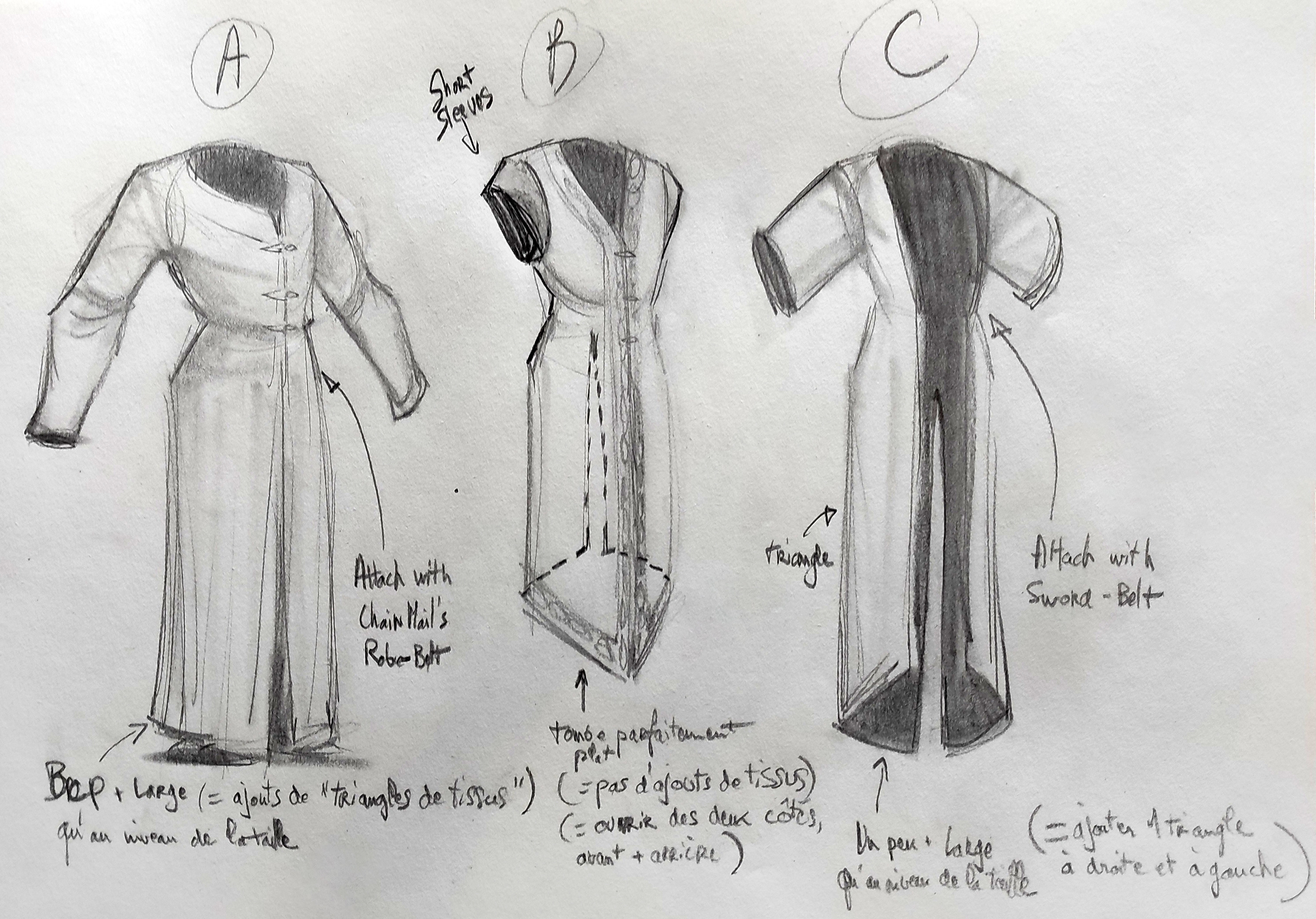 So I adjusted them and added progressive sleeves, giving a more detailed result. Instead of adding triangles to widen the robe, I've simply widen the bottom of the main pieces :)