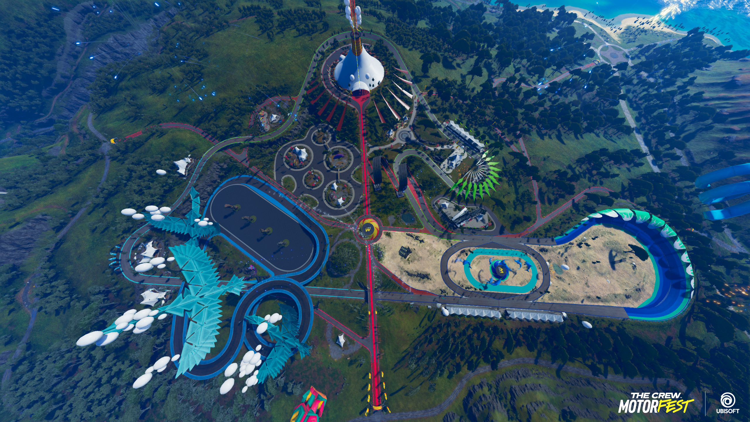 Overview of the Festival area that includes the race track and its various activty zones