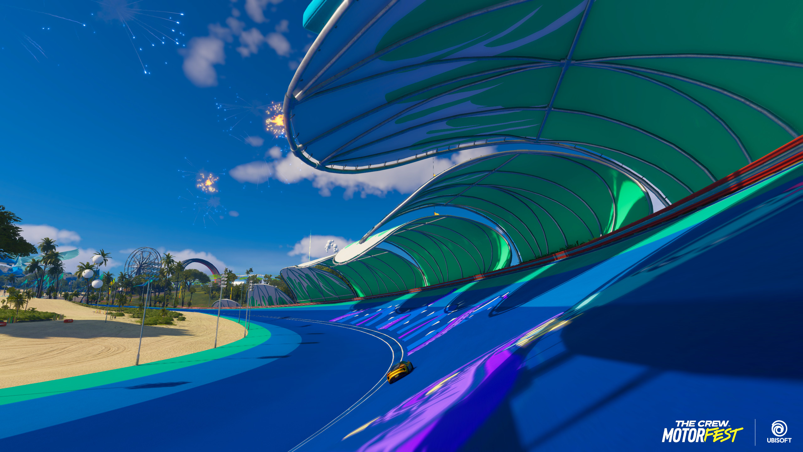 The curved panels are effective at creating a feeling of surfing inside the wave.