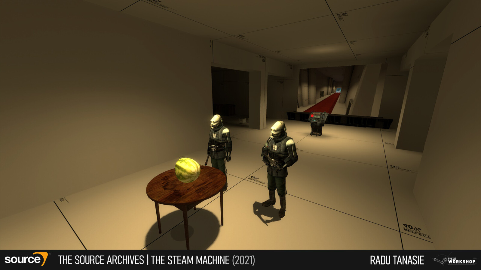 The underground section of the main building has 2 combine soldiers being distracted by a watermelon.
