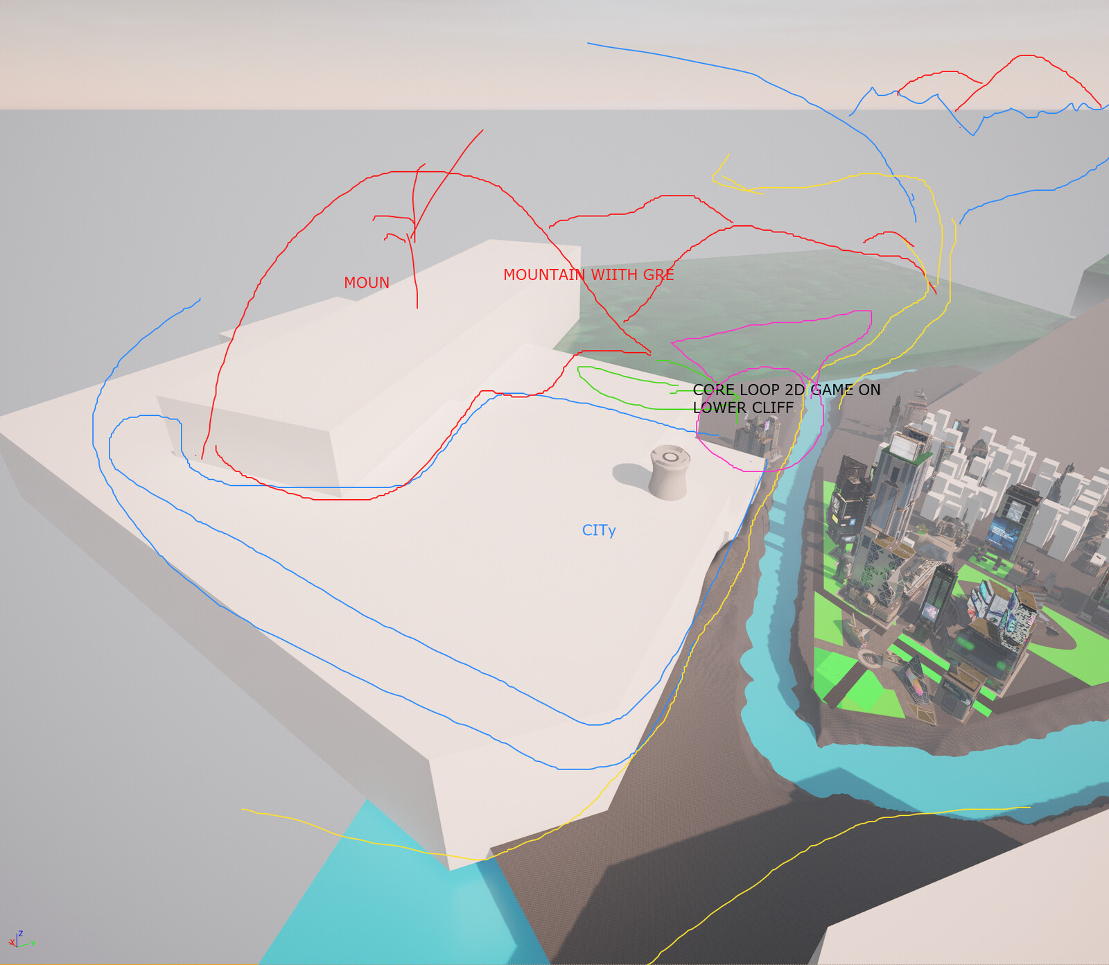 I lead the initial environment blockout with the creative director in Unreal Engine. Metaverse City's landscape was loosely-based on Point State Park in Pittsburgh, Pennsylvania 