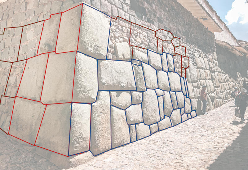 an Inca wall that was destroyed by the colonizers and deliberately hidden for many centuries