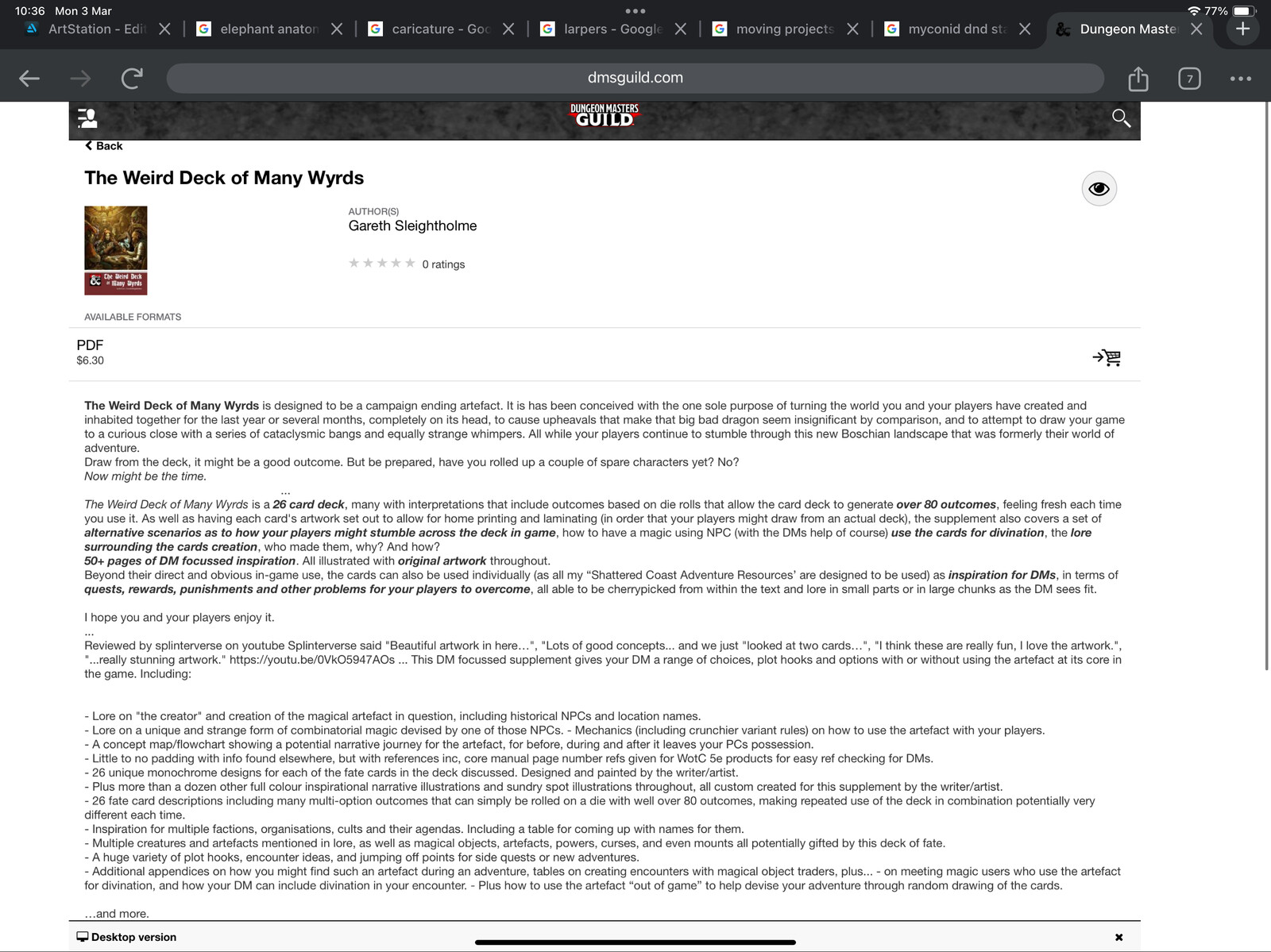The promotional blurb for the book including a couple of quotes from reviewers as seen on the DMsGuild site.