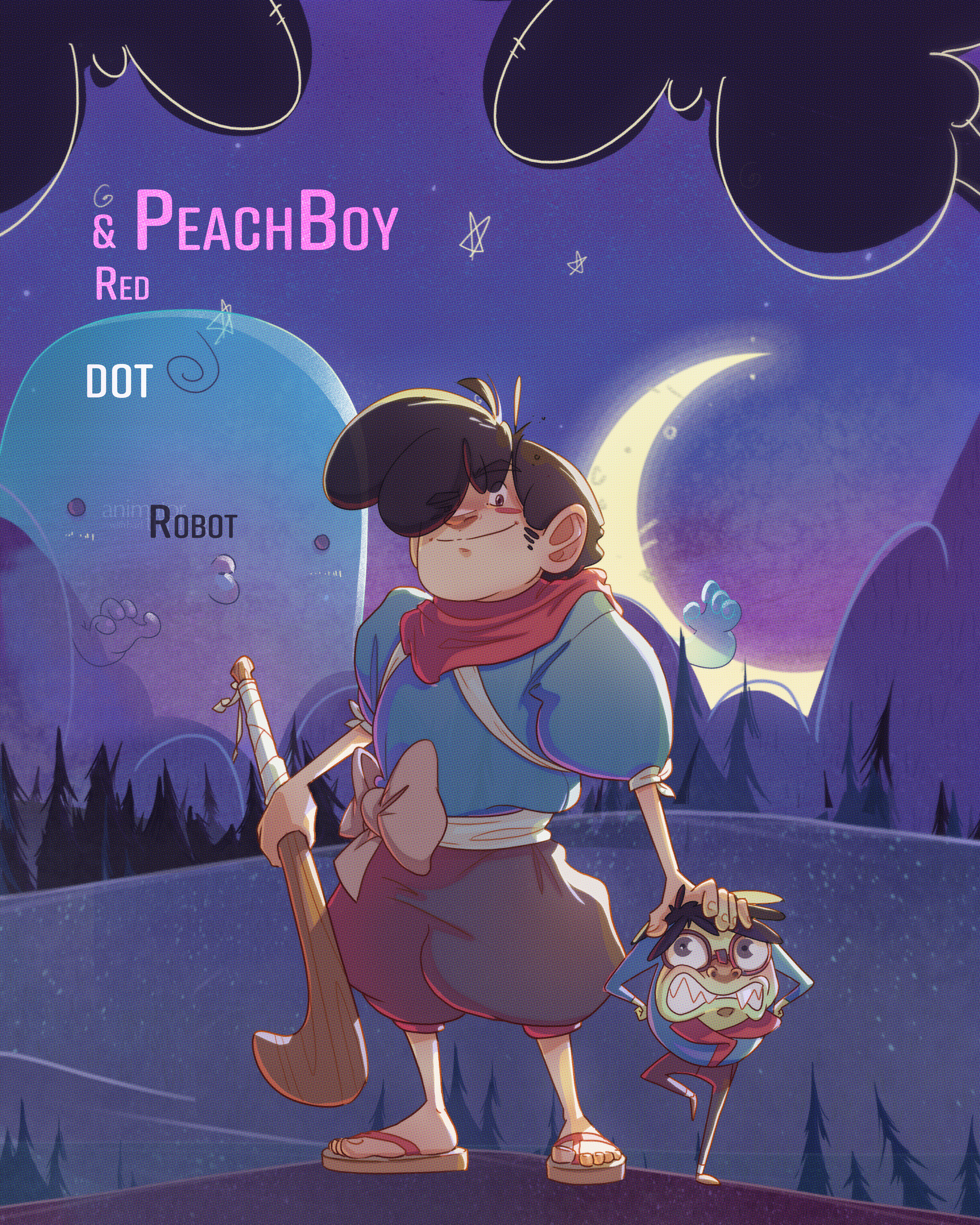 PeachBoy &amp; Red DOT Robot || Original 2D Concept Poster Design