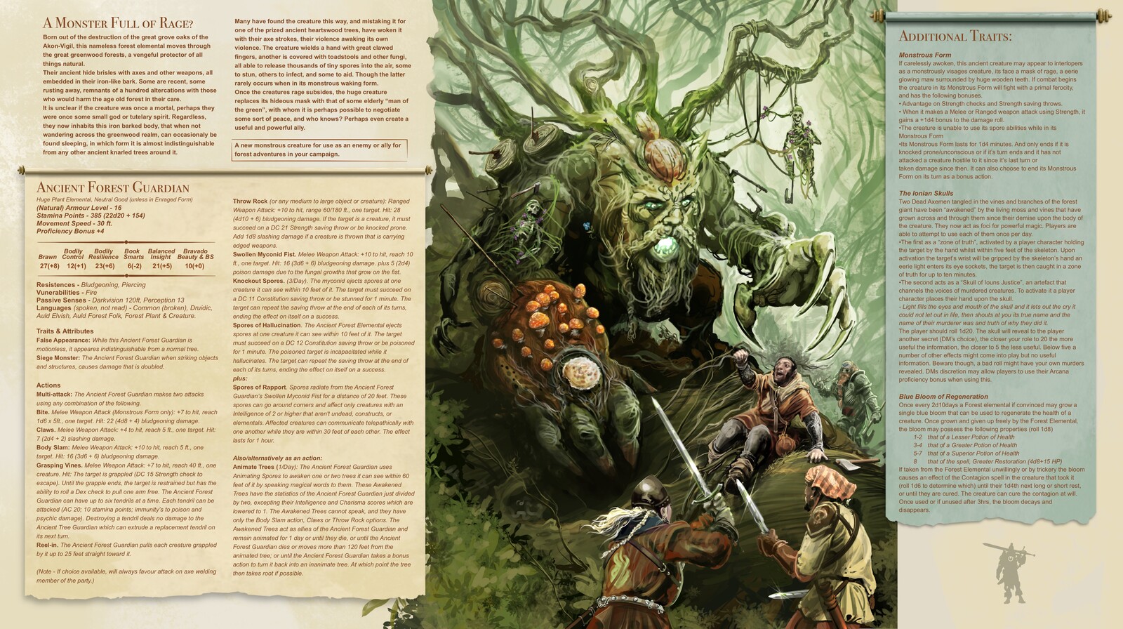 Stat block and illustration, mock up of page layout…