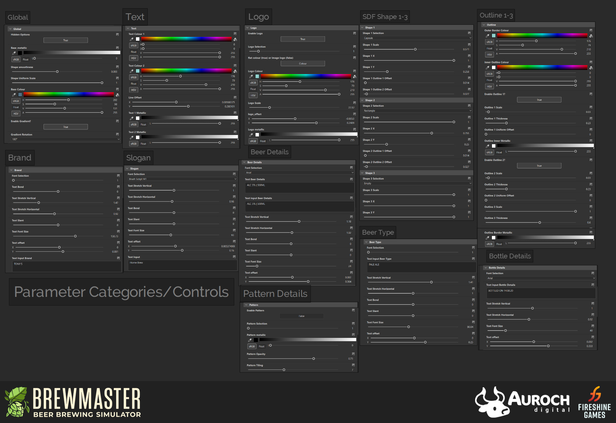 Parameters as displayed to end user