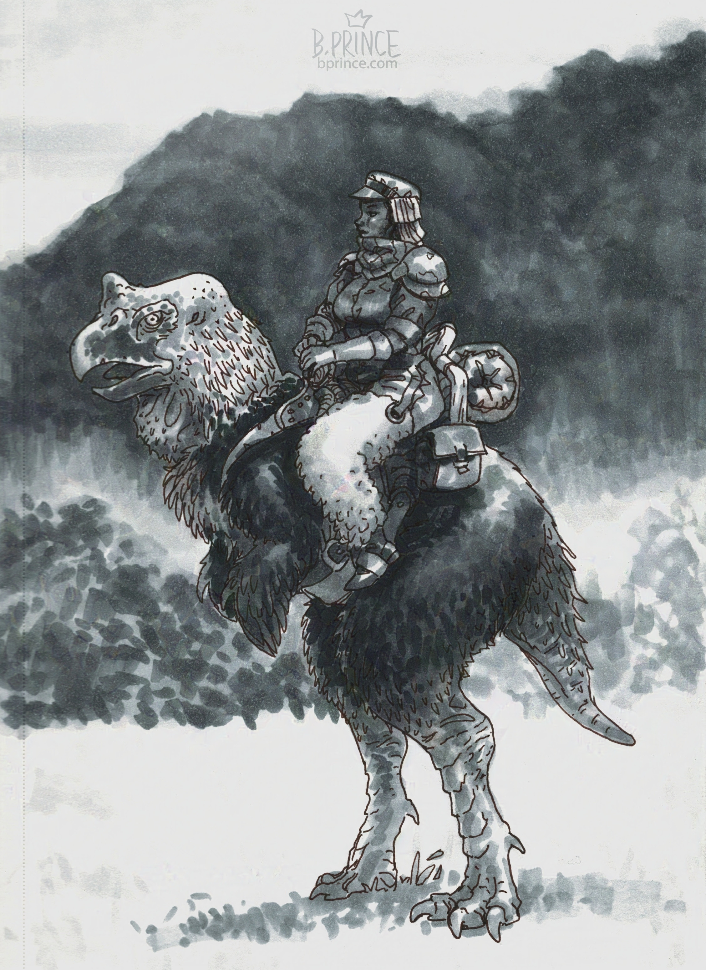 "She patrols the demilitarized zone on birdback in her alpaca chaps"