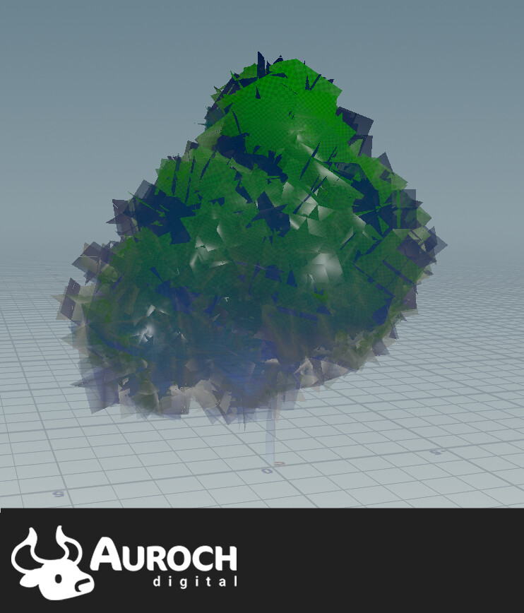 Vertex colors are used in the shader to create a gradient up the tree trunk and to control vertex movement for the wind effect