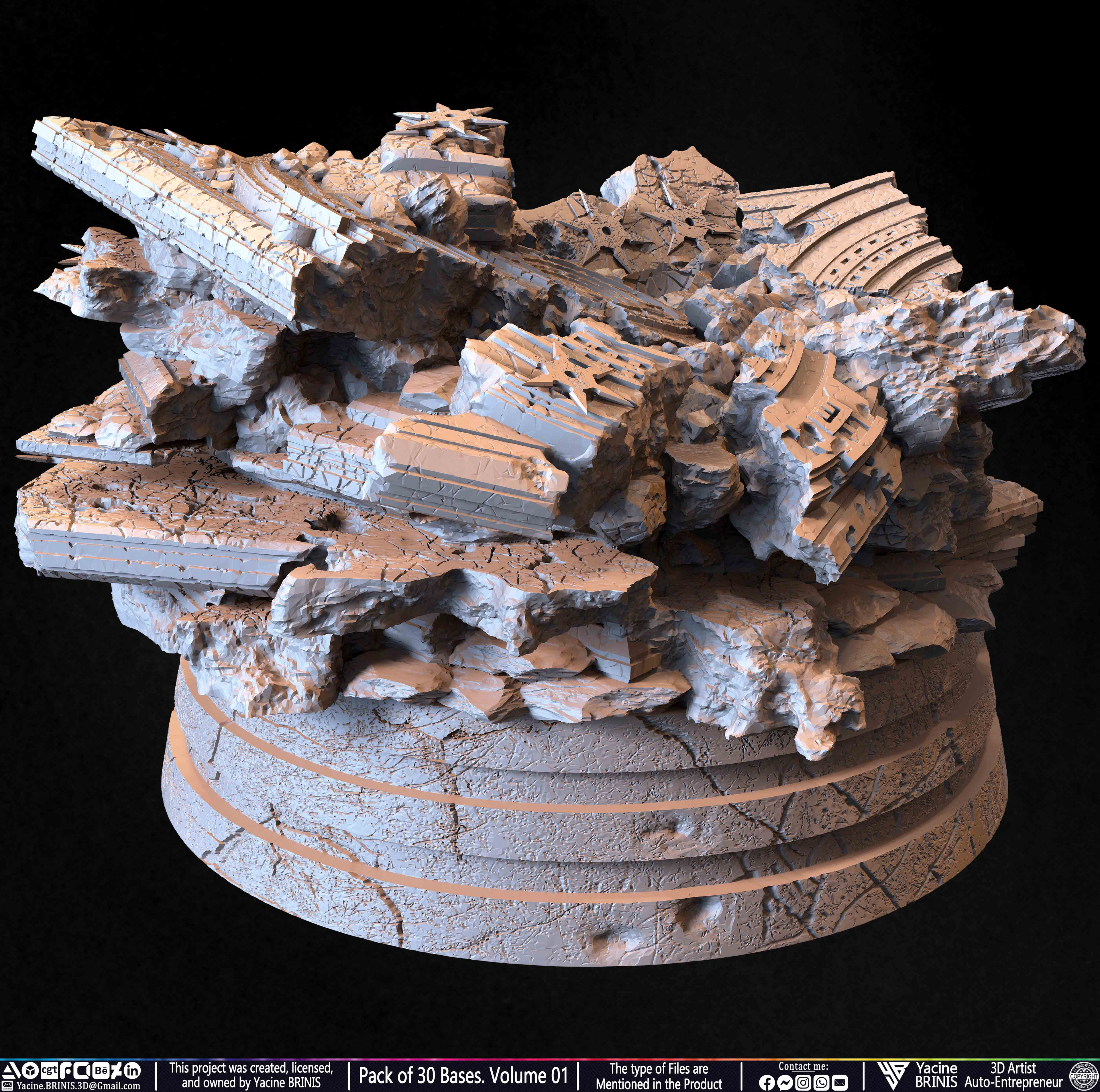 Pack of 30 Bases for Collectibles and 3D Printing Volume 01 Sculpted by Yacine BRINIS Set 017