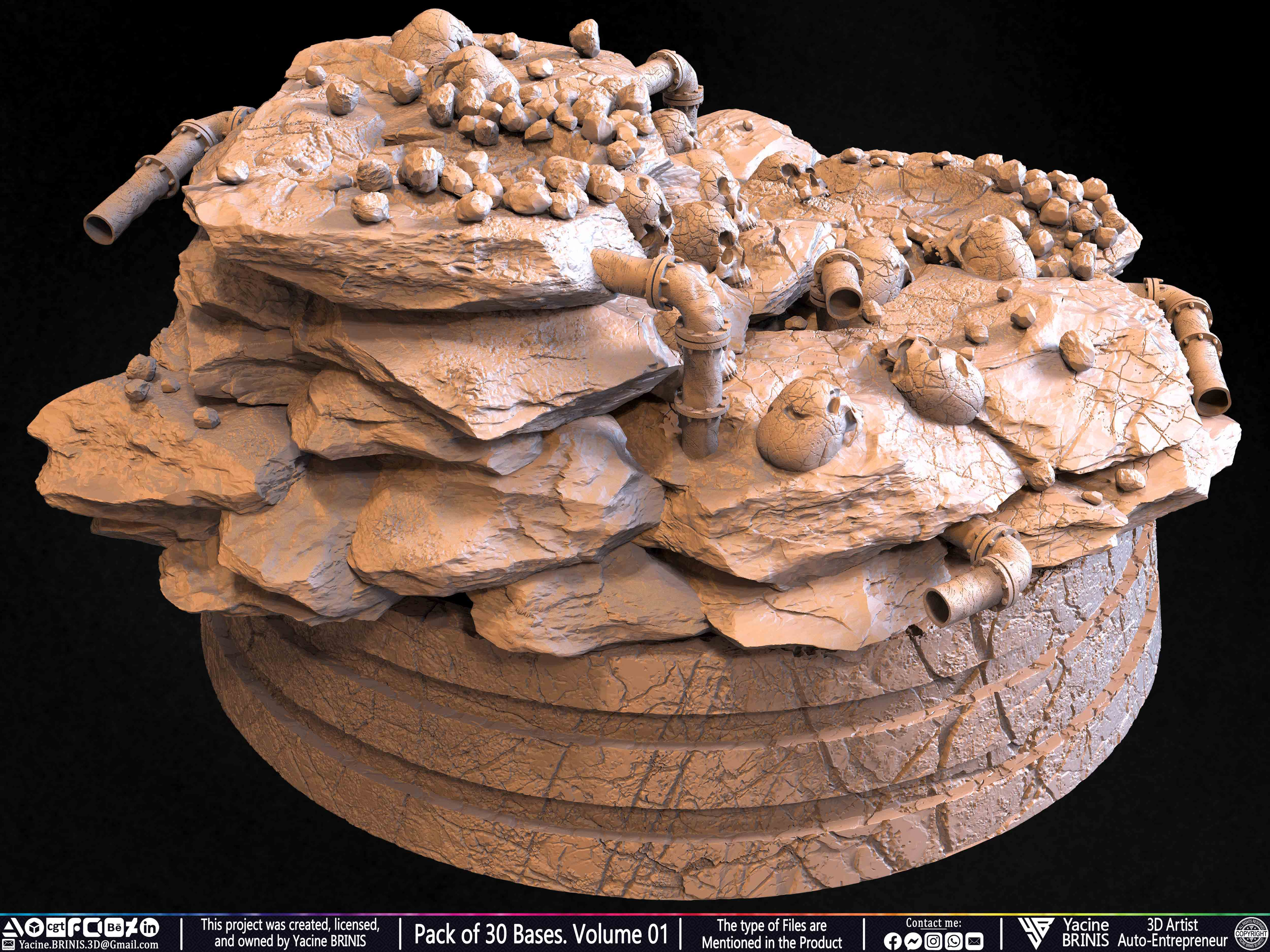 Pack of 30 Bases for Collectibles and 3D Printing Volume 01 Sculpted by Yacine BRINIS Set 028