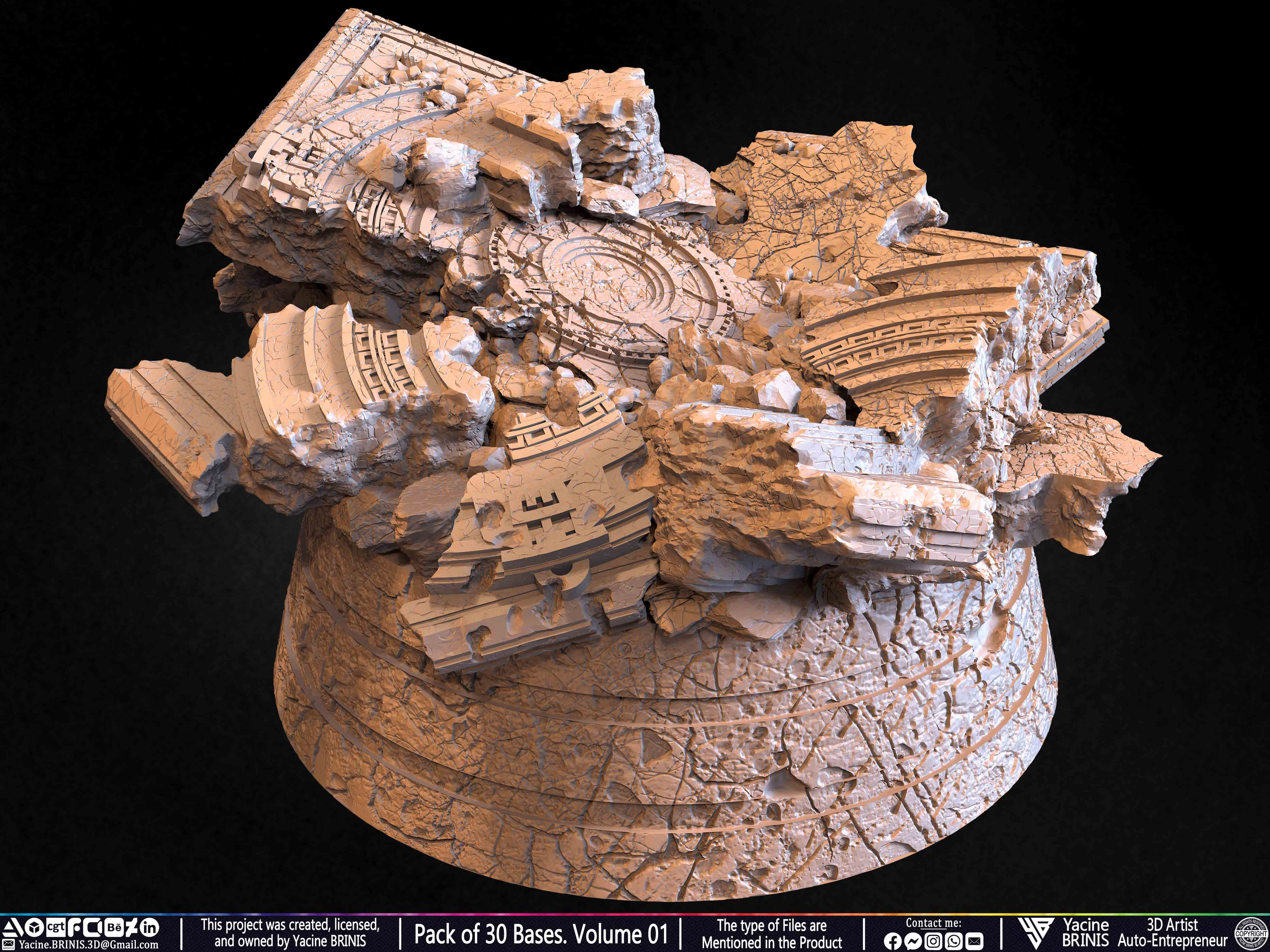 Pack of 30 Bases for Collectibles and 3D Printing Volume 01 Sculpted by Yacine BRINIS Set 033