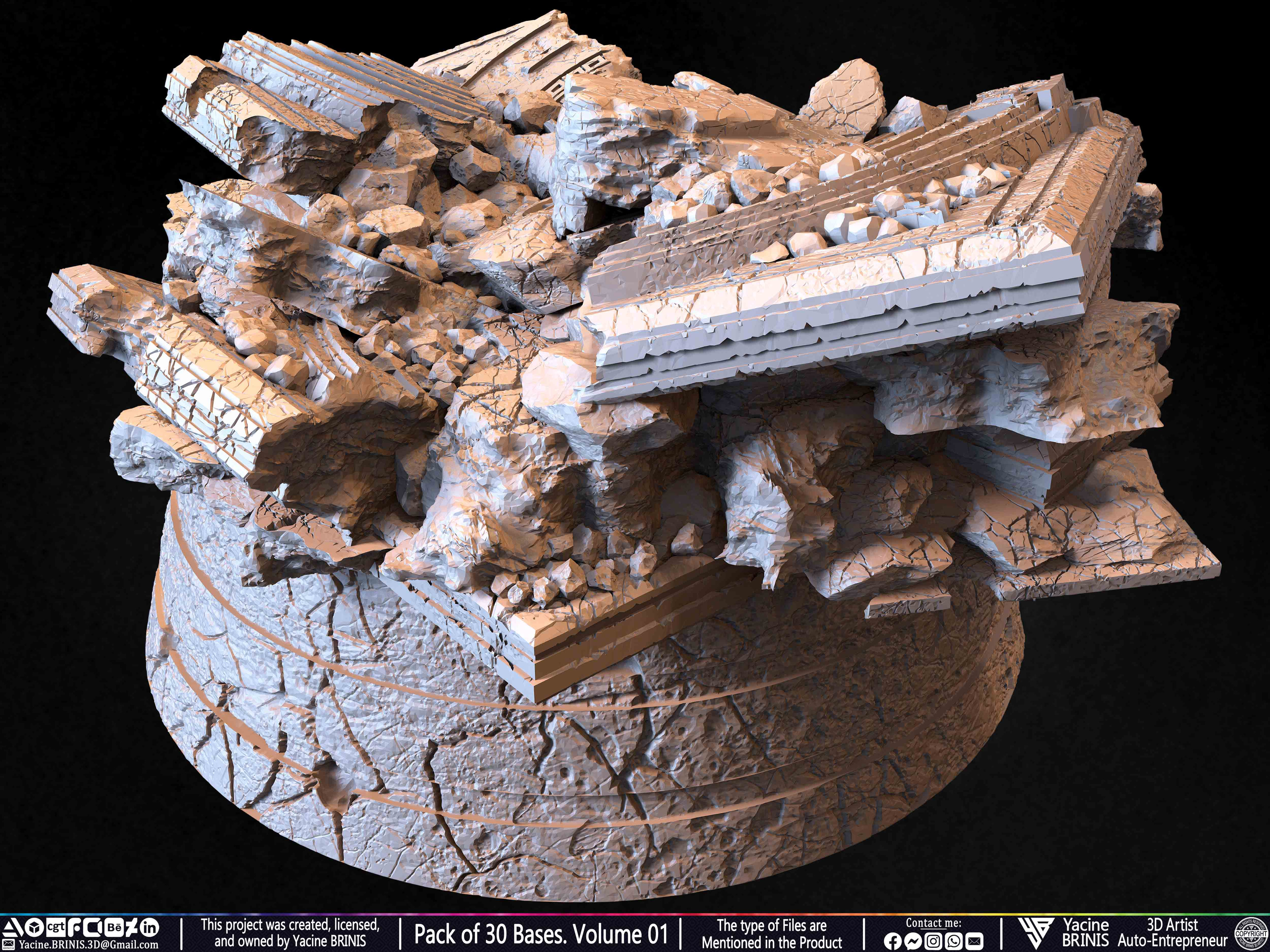 Pack of 30 Bases for Collectibles and 3D Printing Volume 01 Sculpted by Yacine BRINIS Set 034