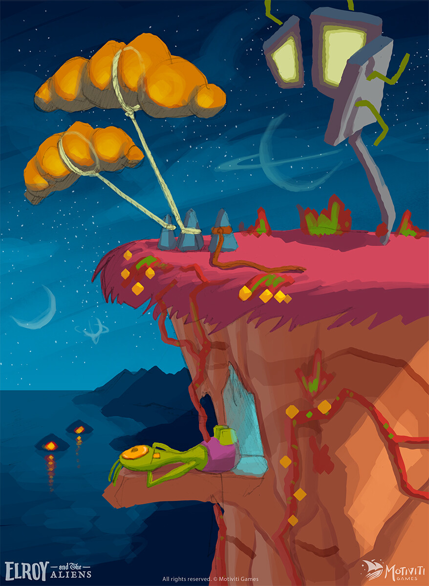 One of the first concepts for the alien planet. We really liked the view from this shot. 