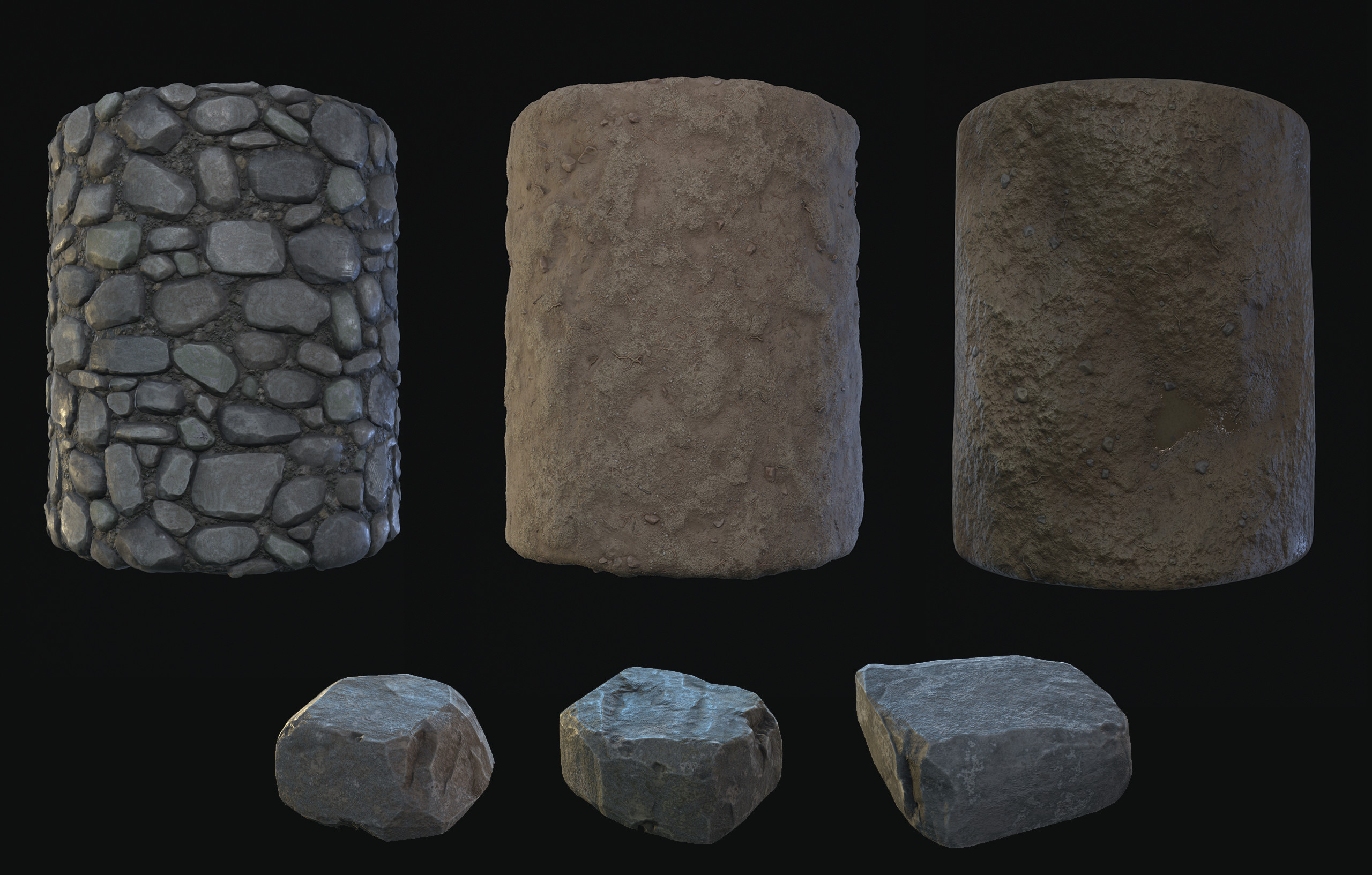 A series of materials and assets I authored for the scene in a realistic art style.