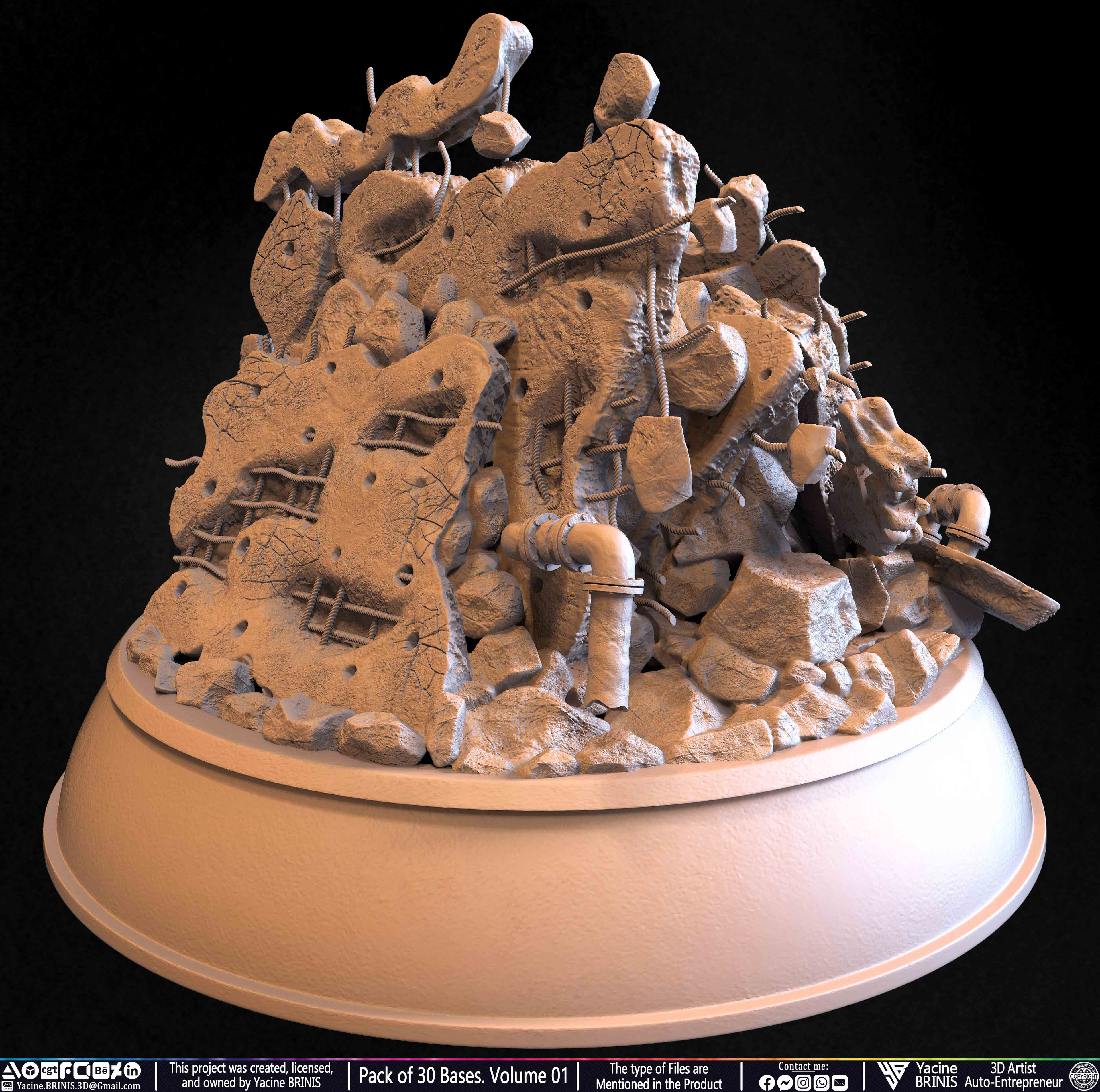 Pack of 30 Bases for Collectibles and 3D Printing Volume 01 Sculpted by Yacine BRINIS Set 038