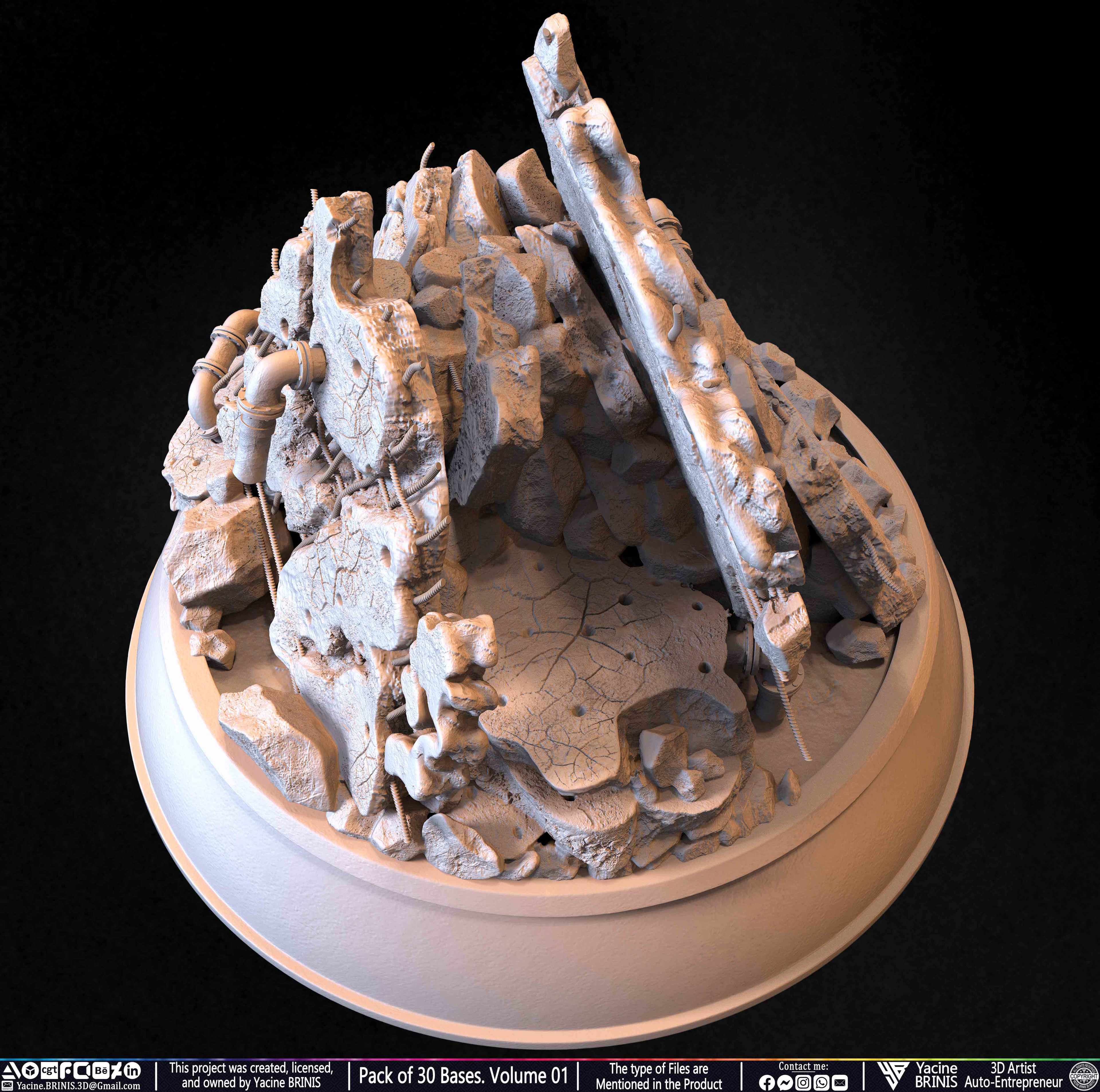 Pack of 30 Bases for Collectibles and 3D Printing Volume 01 Sculpted by Yacine BRINIS Set 040