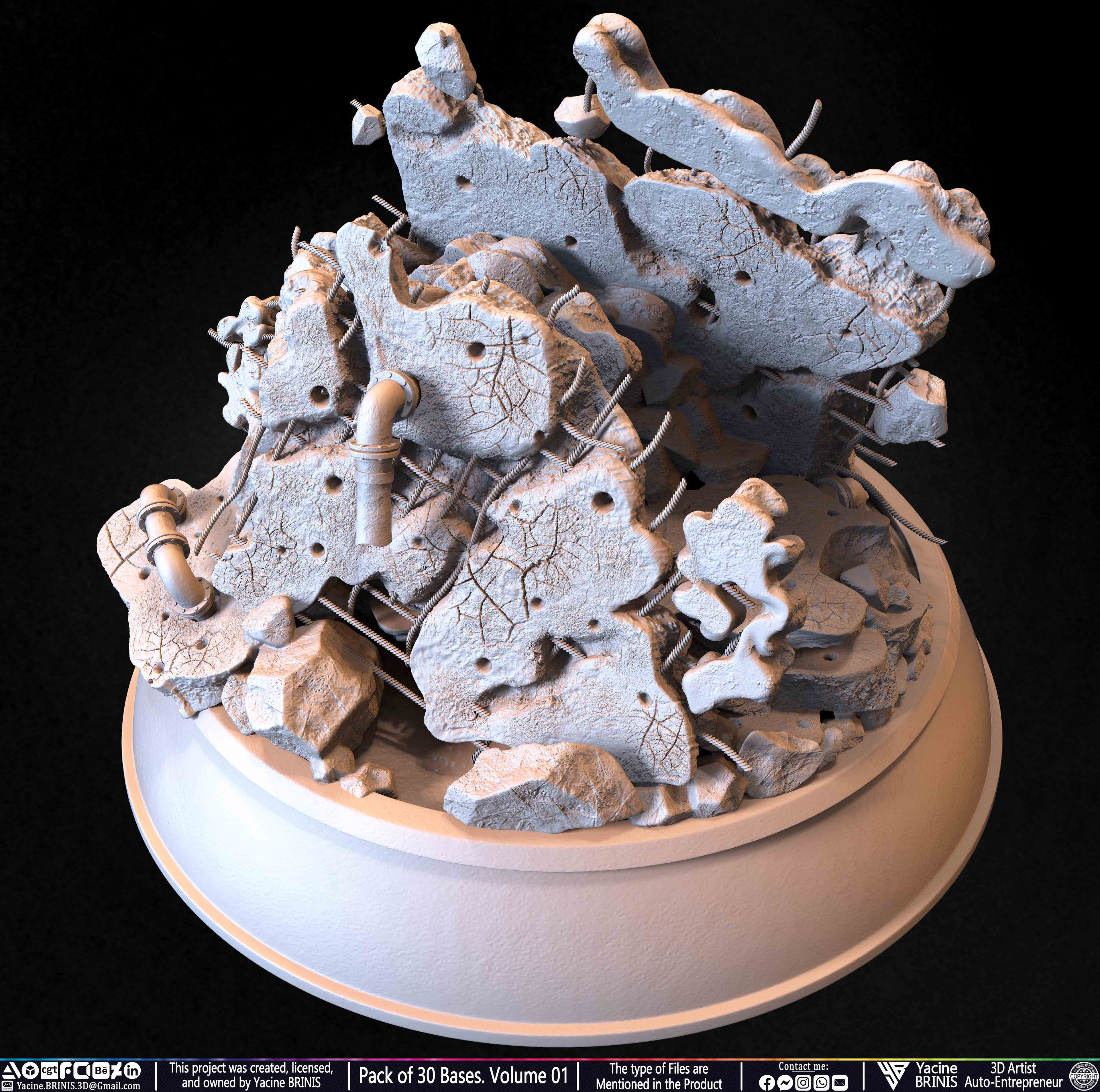 Pack of 30 Bases for Collectibles and 3D Printing Volume 01 Sculpted by Yacine BRINIS Set 041