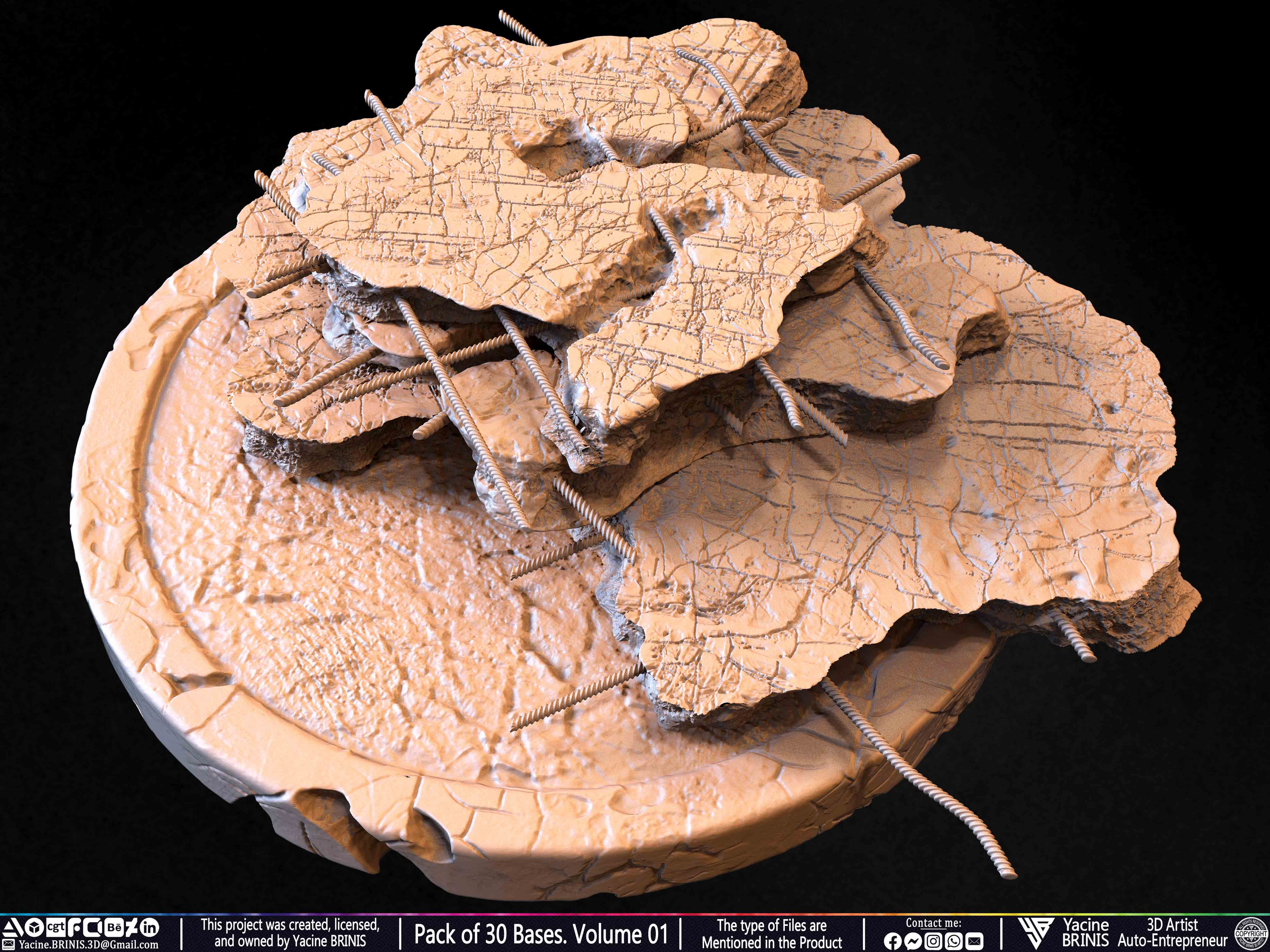 Pack of 30 Bases for Collectibles and 3D Printing Volume 01 Sculpted by Yacine BRINIS Set 055