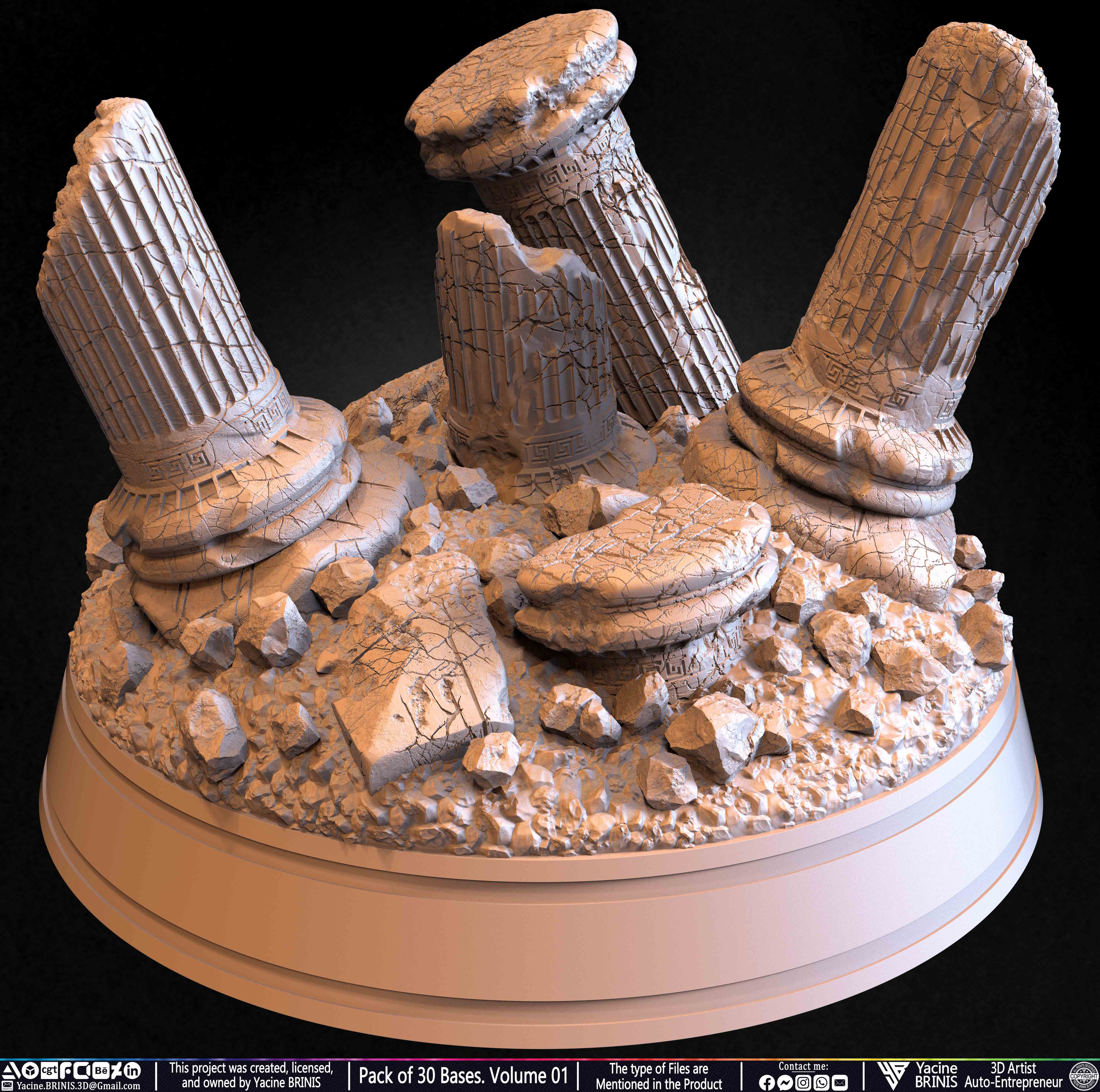 Pack of 30 Bases for Collectibles and 3D Printing Volume 01 Sculpted by Yacine BRINIS Set 059