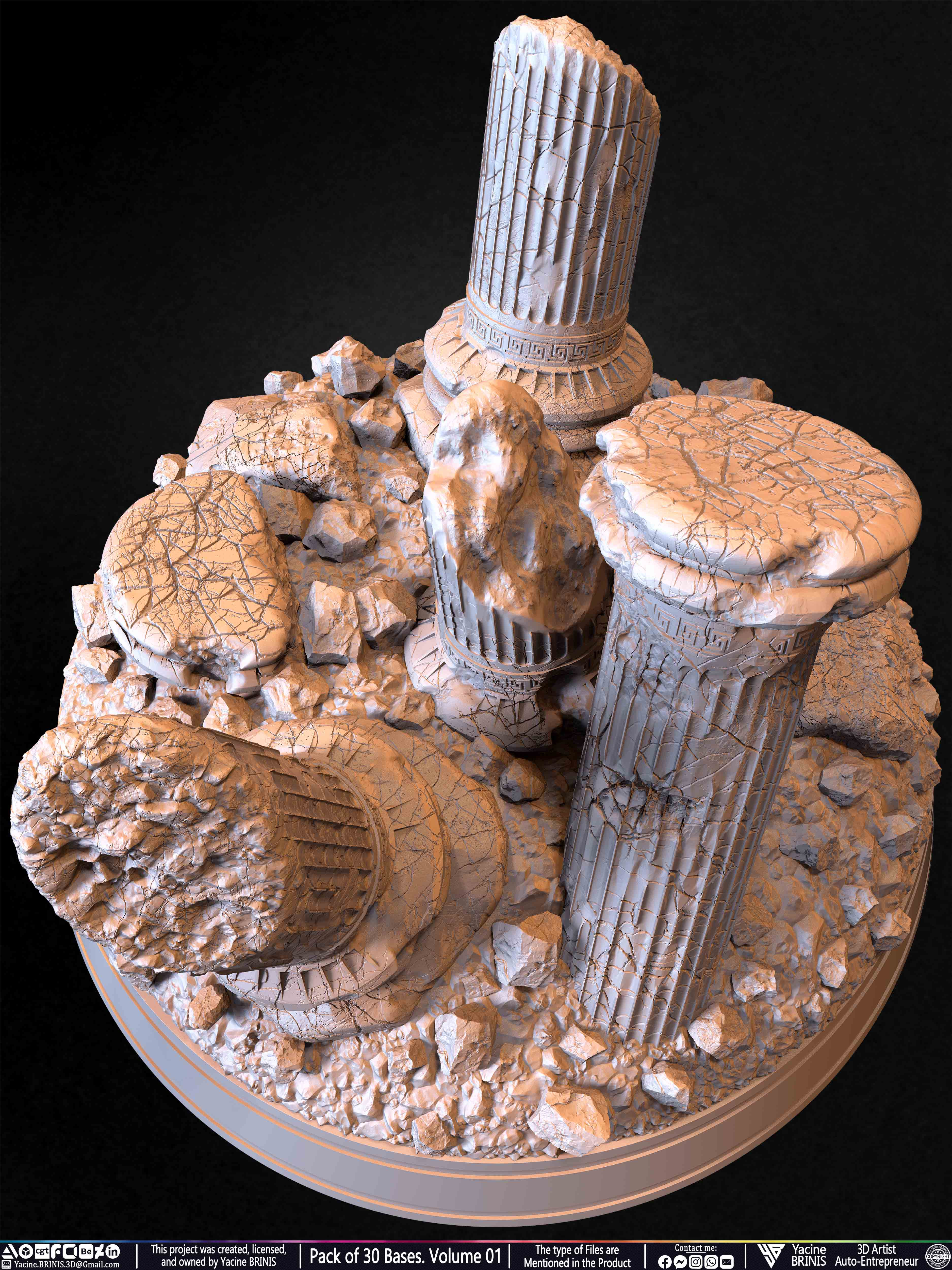 Pack of 30 Bases for Collectibles and 3D Printing Volume 01 Sculpted by Yacine BRINIS Set 062