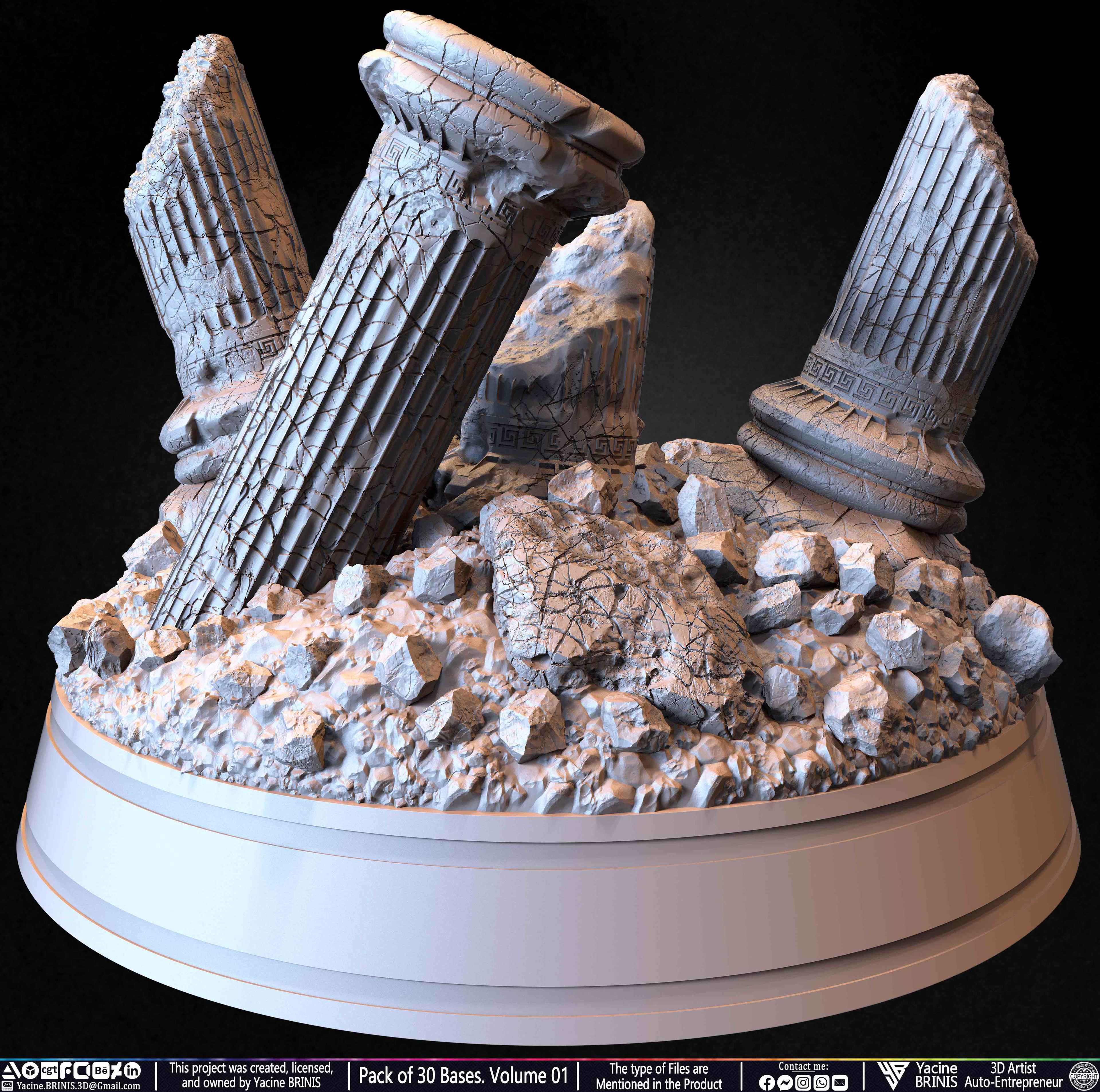 Pack of 30 Bases for Collectibles and 3D Printing Volume 01 Sculpted by Yacine BRINIS Set 063