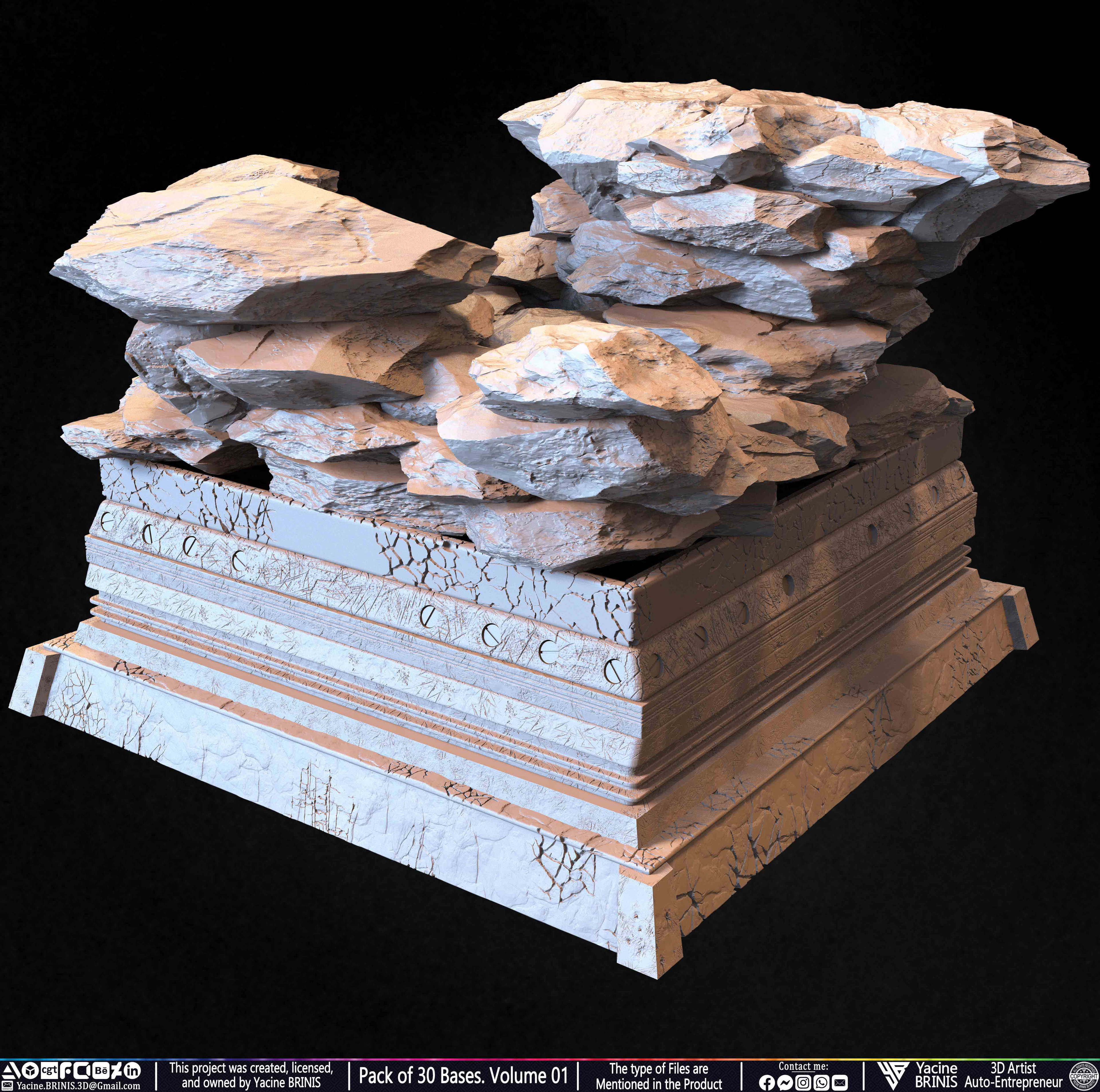 Pack of 30 Bases for Collectibles and 3D Printing Volume 01 Sculpted by Yacine BRINIS Set 064