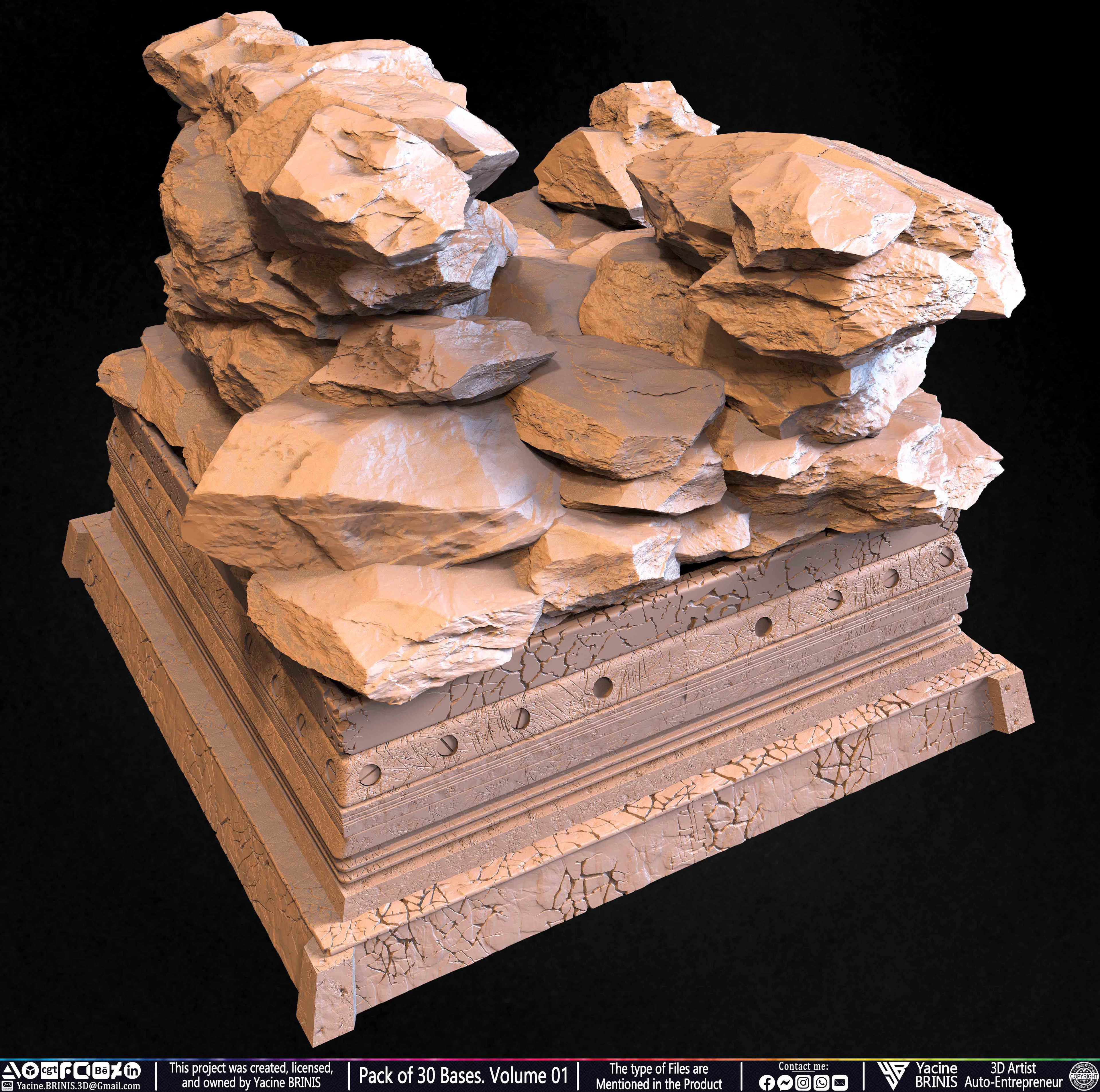 Pack of 30 Bases for Collectibles and 3D Printing Volume 01 Sculpted by Yacine BRINIS Set 066