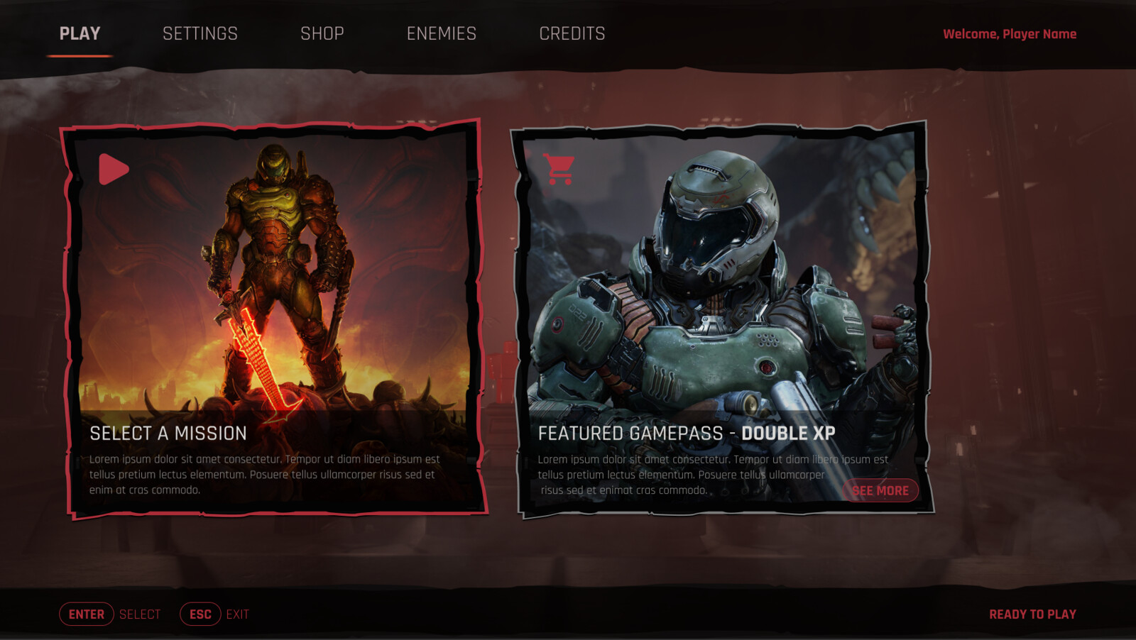 Doom Inspired Game UI UX Design