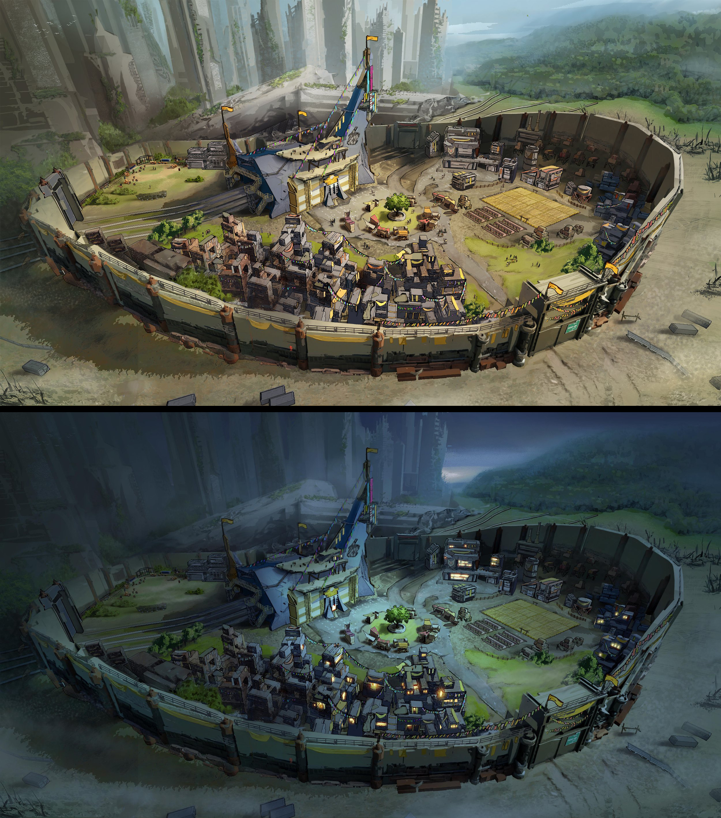 The reclaimed scrap city of Hope's End, built around the ruins of a futuristic train station. High walls keep out marauders -- and worse.